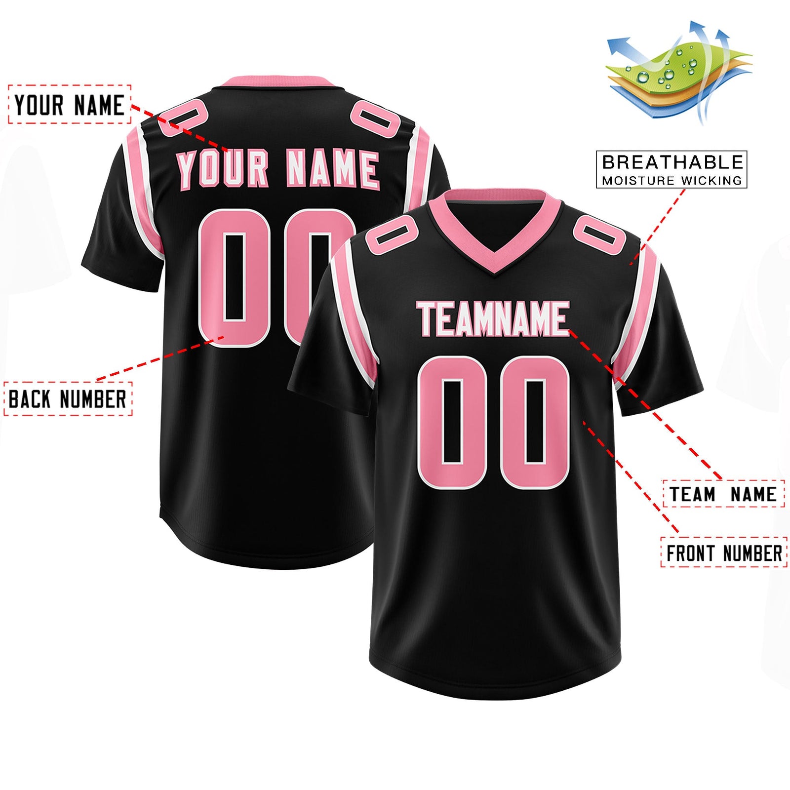 Custom Black Personalized Shoulder Cut Two-Tone Authentic Football Jersey