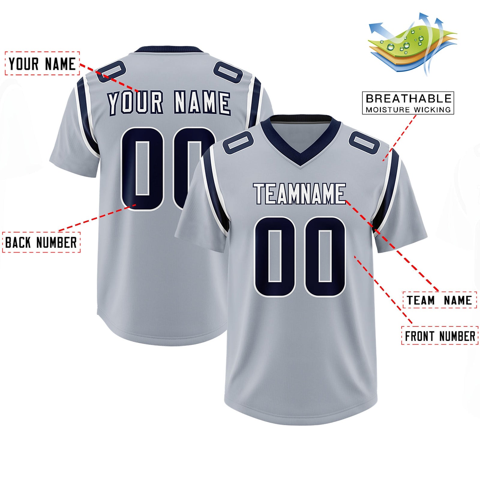 Custom Silver Personalized Shoulder Cut Two-Tone Authentic Football Jersey