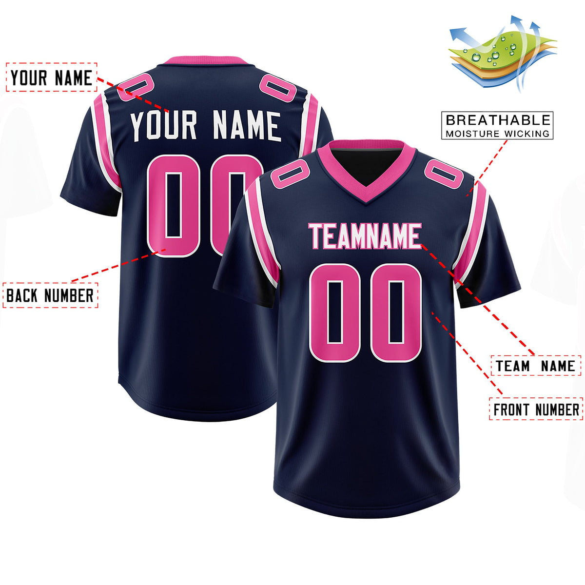 Custom Navy Personalized Shoulder Cut Two-Tone Authentic Football Jersey