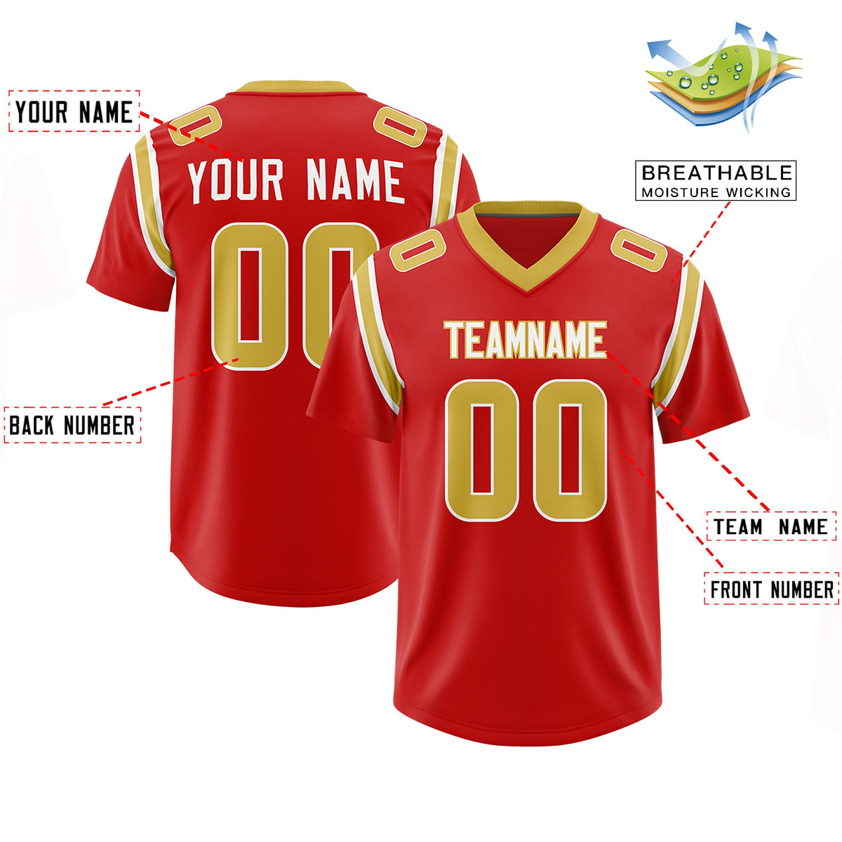 Custom Red Personalized Shoulder Cut Two-Tone Authentic Football Jersey