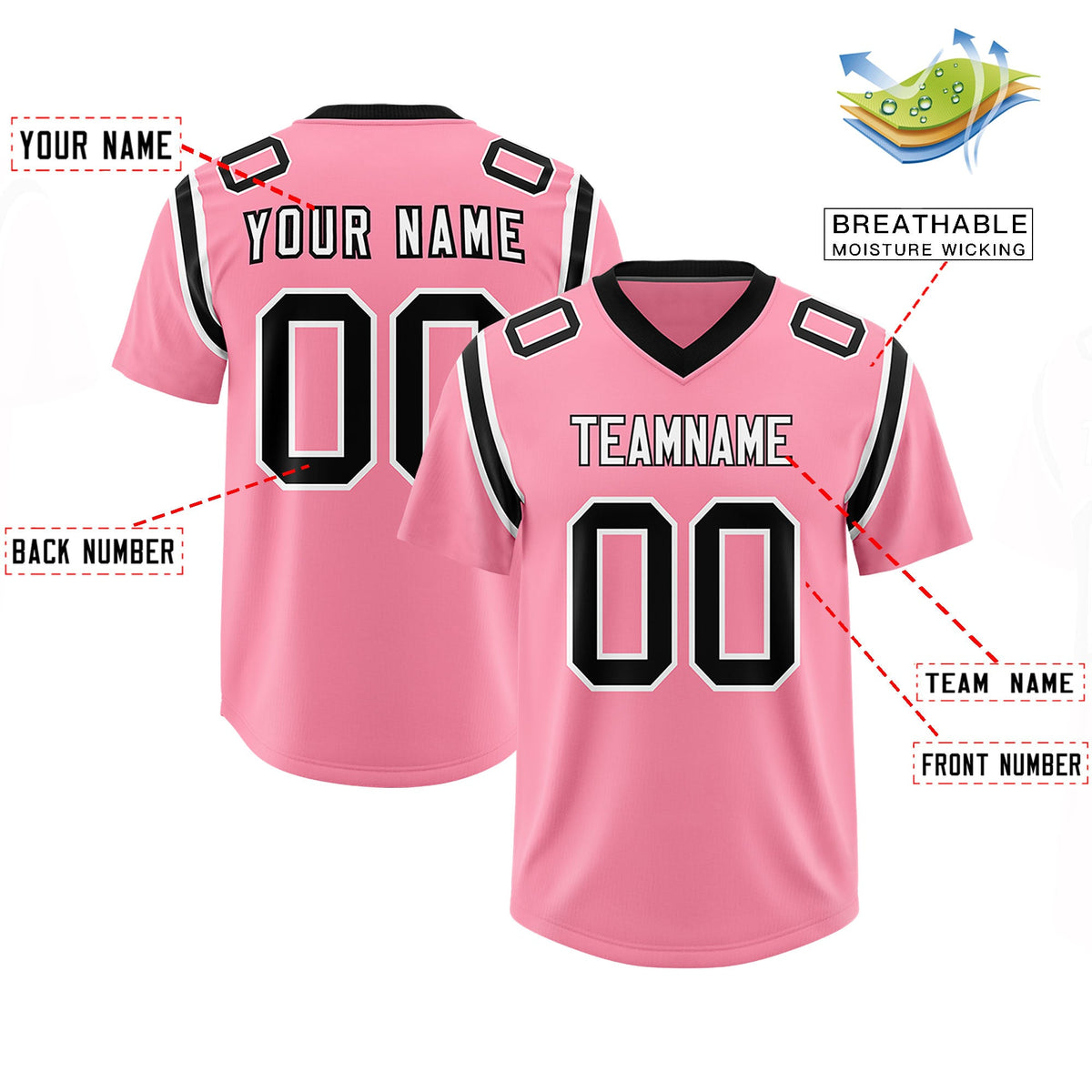 Custom Light Pink Personalized Shoulder Cut Two-Tone Authentic Football Jersey