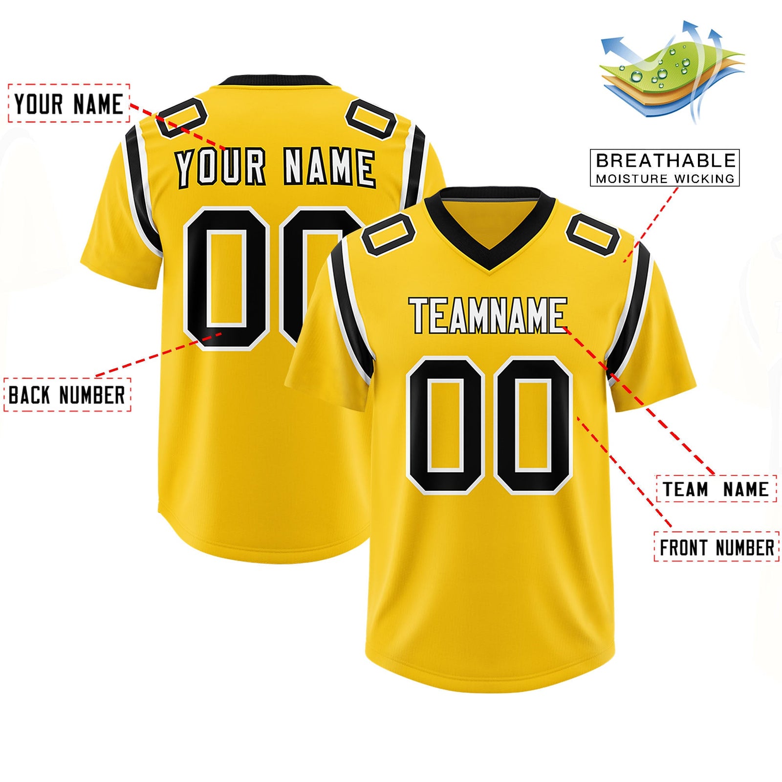 Custom Gold Personalized Shoulder Cut Two-Tone Authentic Football Jersey