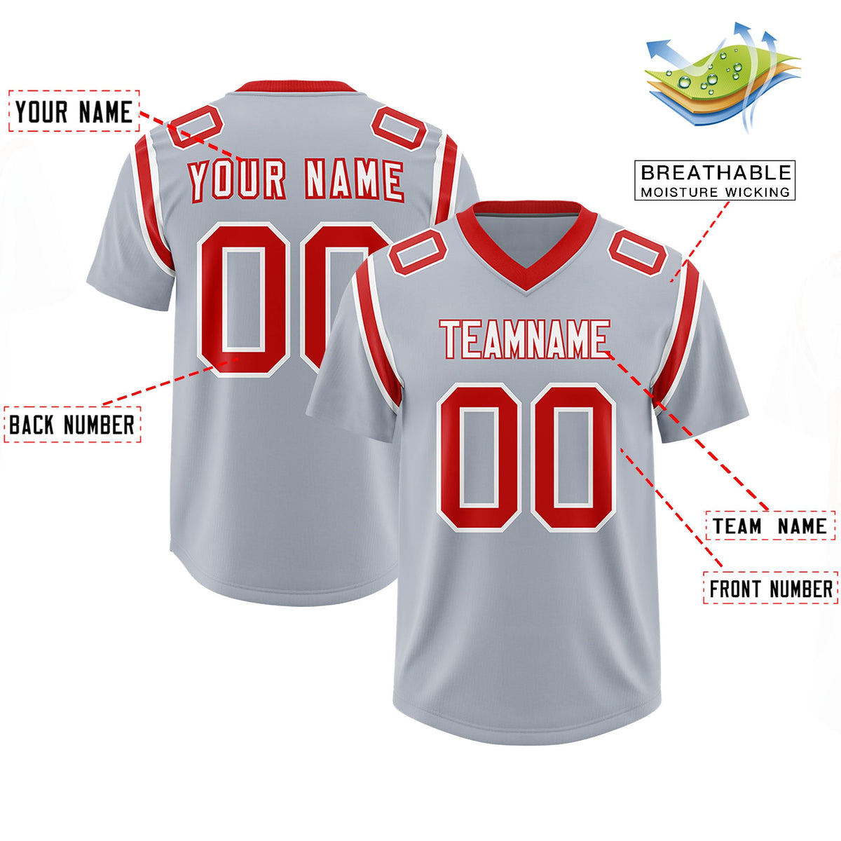 Custom Silver Personalized Shoulder Cut Two-Tone Authentic Football Jersey