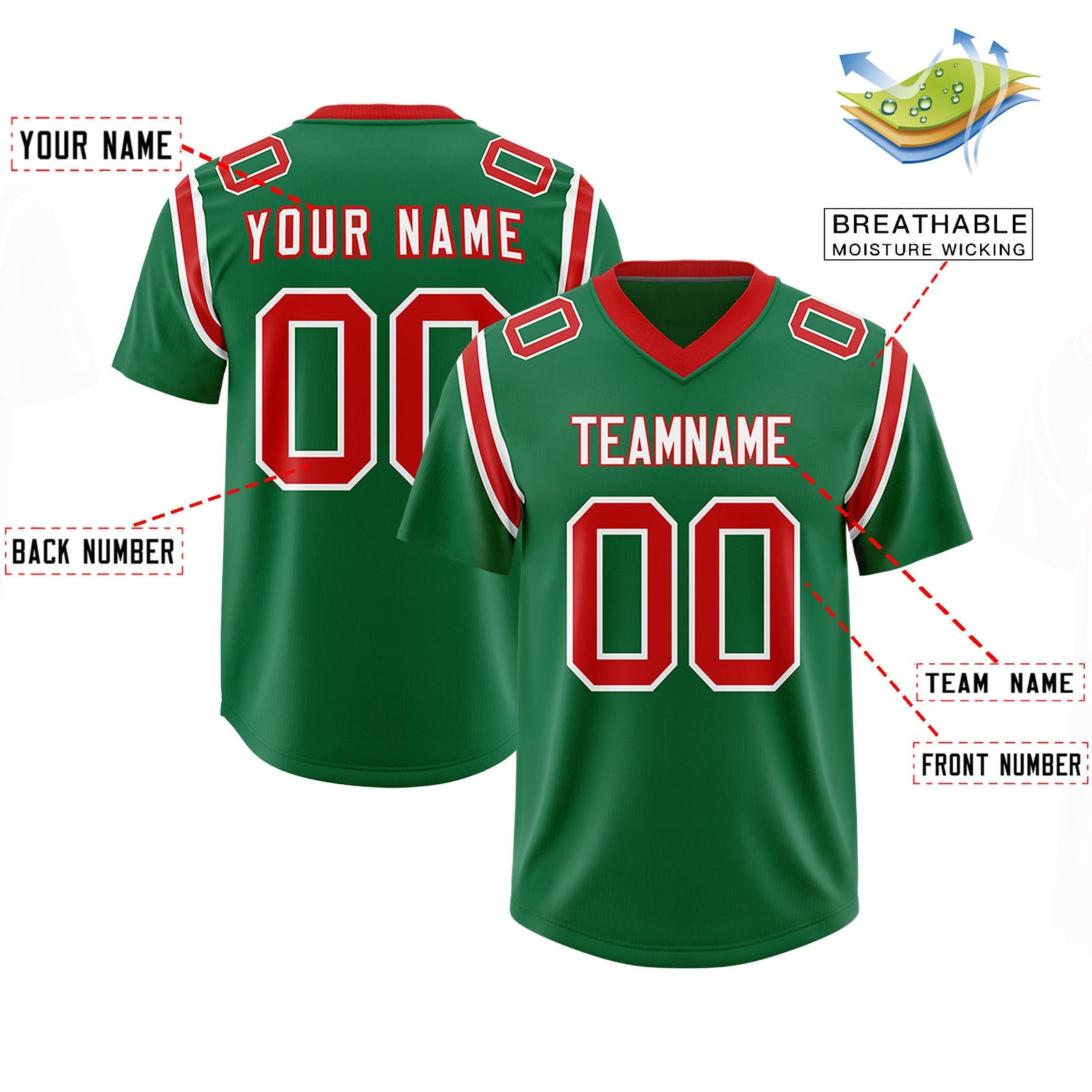 Custom Kelly Green Personalized Shoulder Cut Two-Tone Authentic Football Jersey