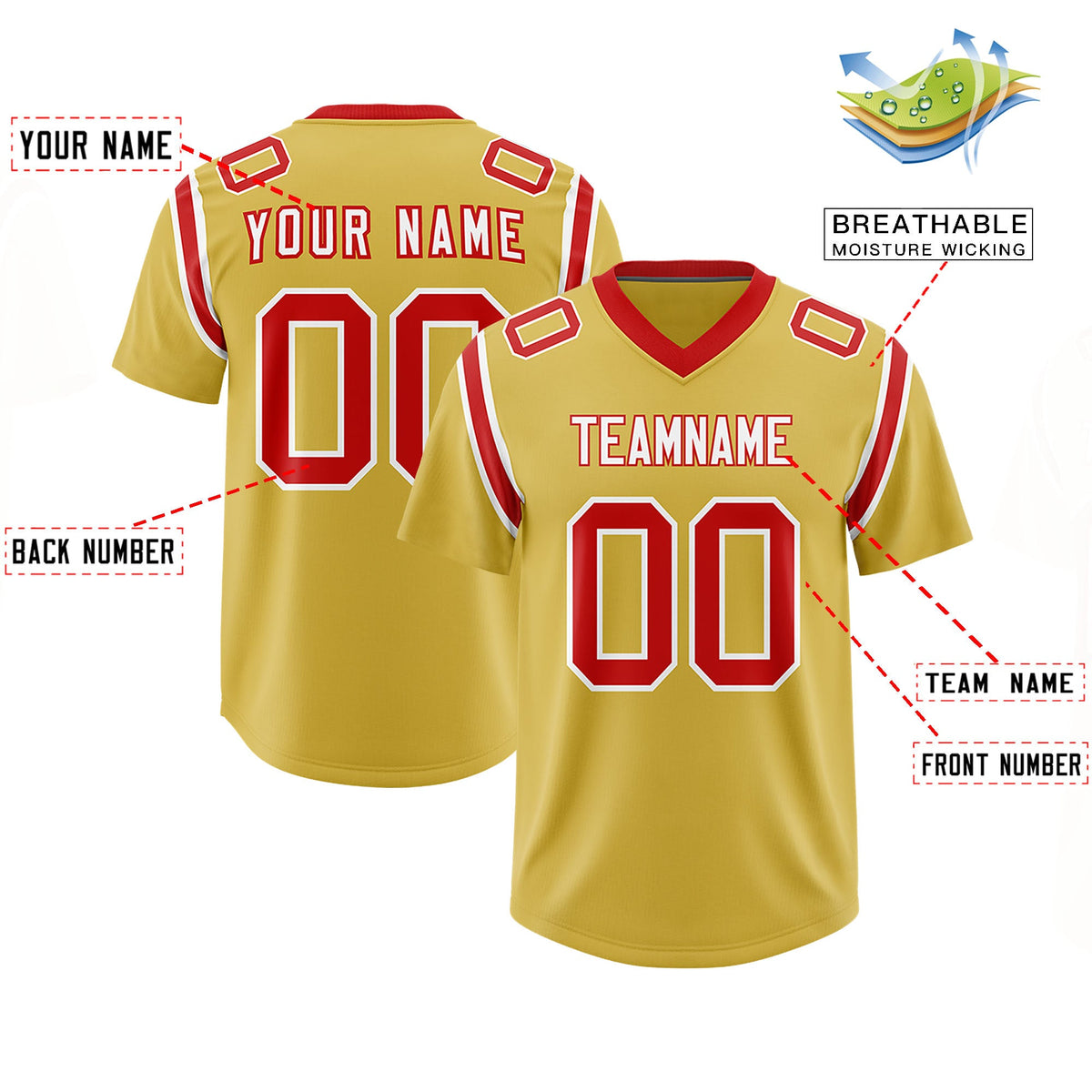 Custom Old Gold Personalized Shoulder Cut Two-Tone Authentic Football Jersey