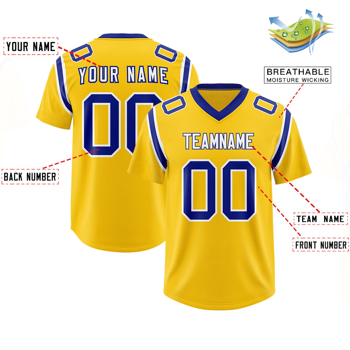 Custom Gold Personalized Shoulder Cut Two-Tone Authentic Football Jersey