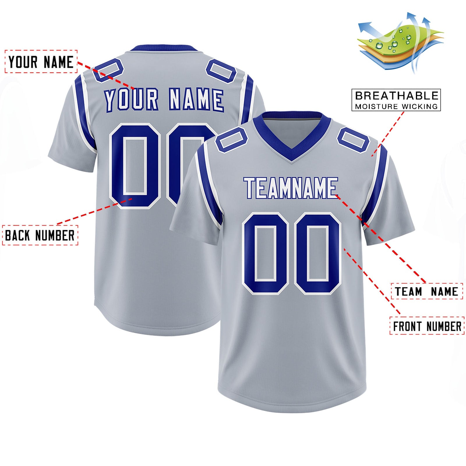 Custom Silver Personalized Shoulder Cut Two-Tone Authentic Football Jersey