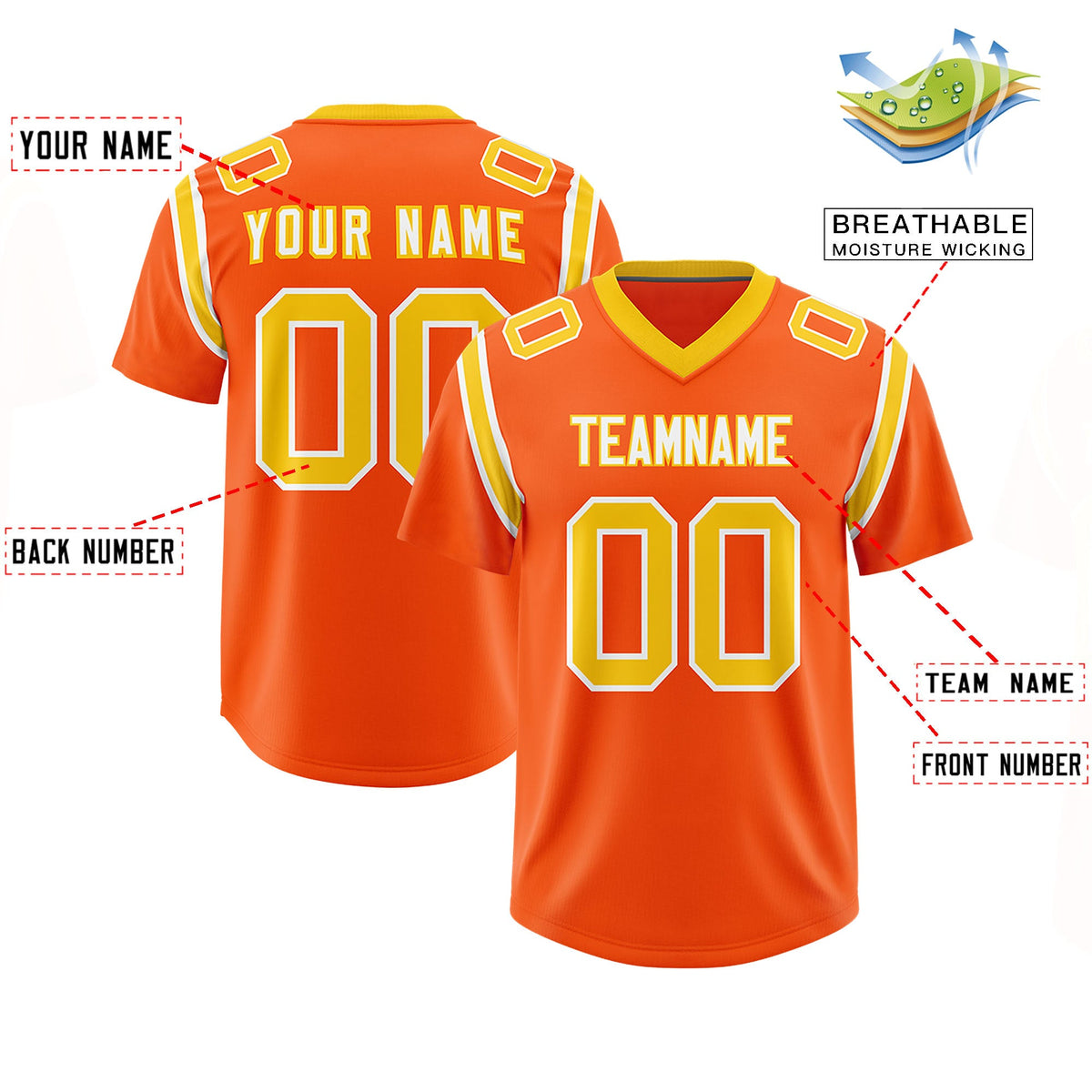 Custom Orange Personalized Shoulder Cut Two-Tone Authentic Football Jersey
