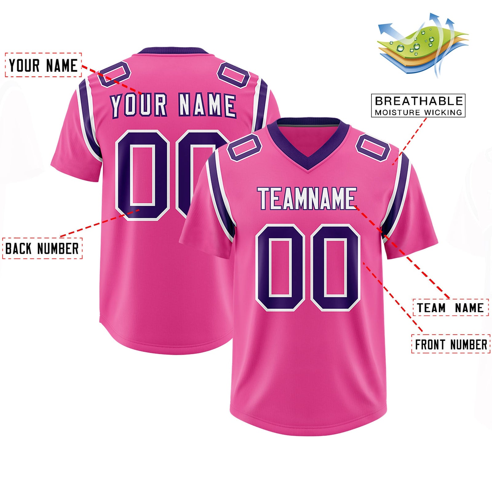 Custom Pink Personalized Shoulder Cut Two-Tone Authentic Football Jersey
