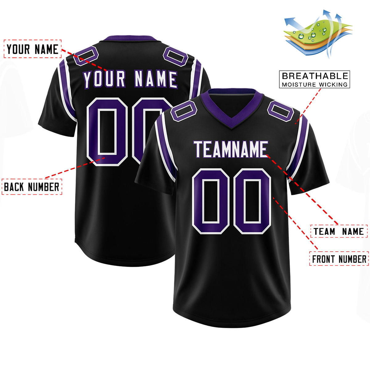 Custom Black Personalized Shoulder Cut Two-Tone Authentic Football Jersey