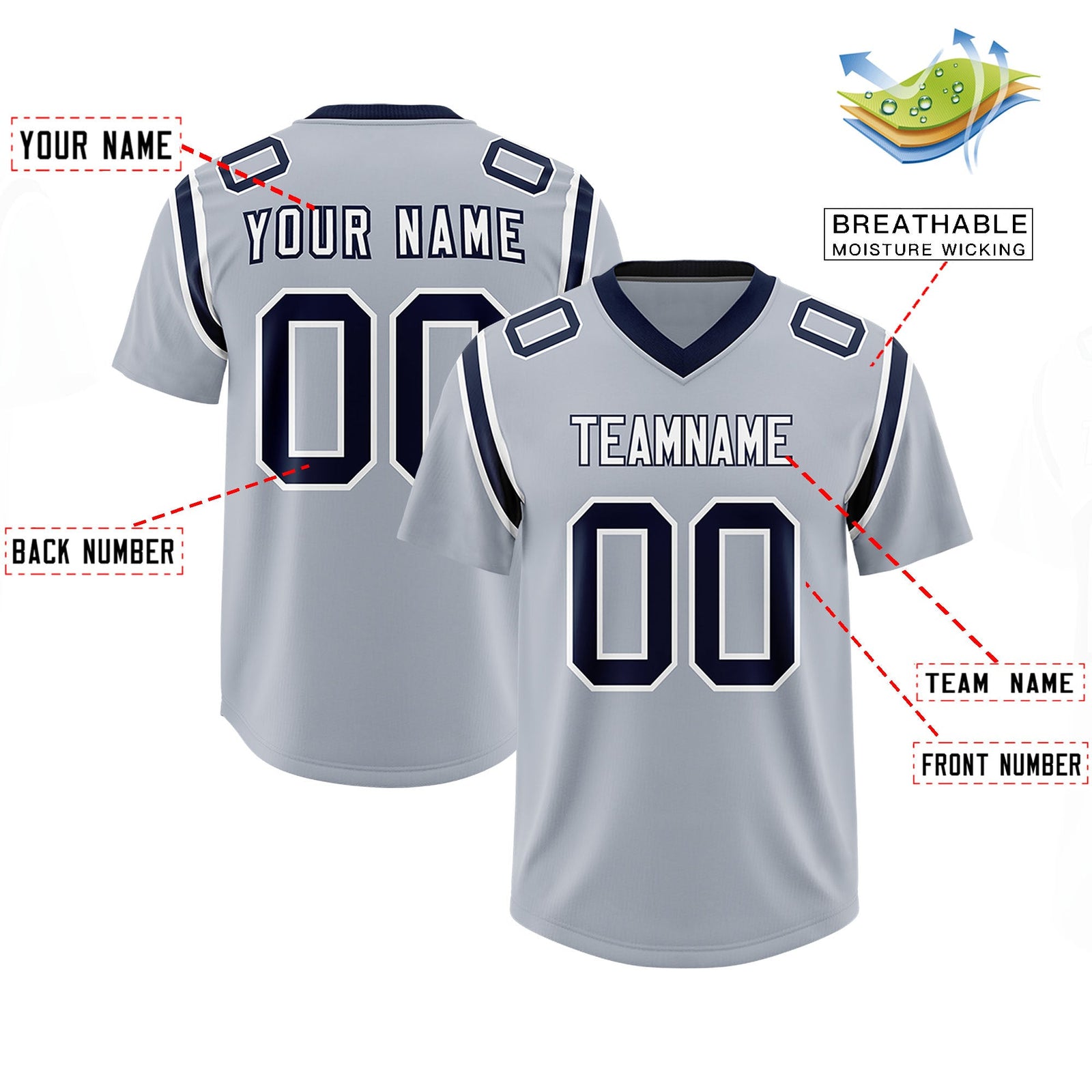 Custom Silver Personalized Shoulder Cut Two-Tone Authentic Football Jersey