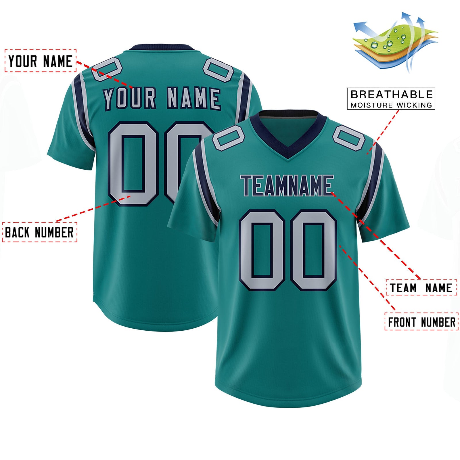 Custom Aqua Personalized Shoulder Cut Two-Tone Authentic Football Jersey