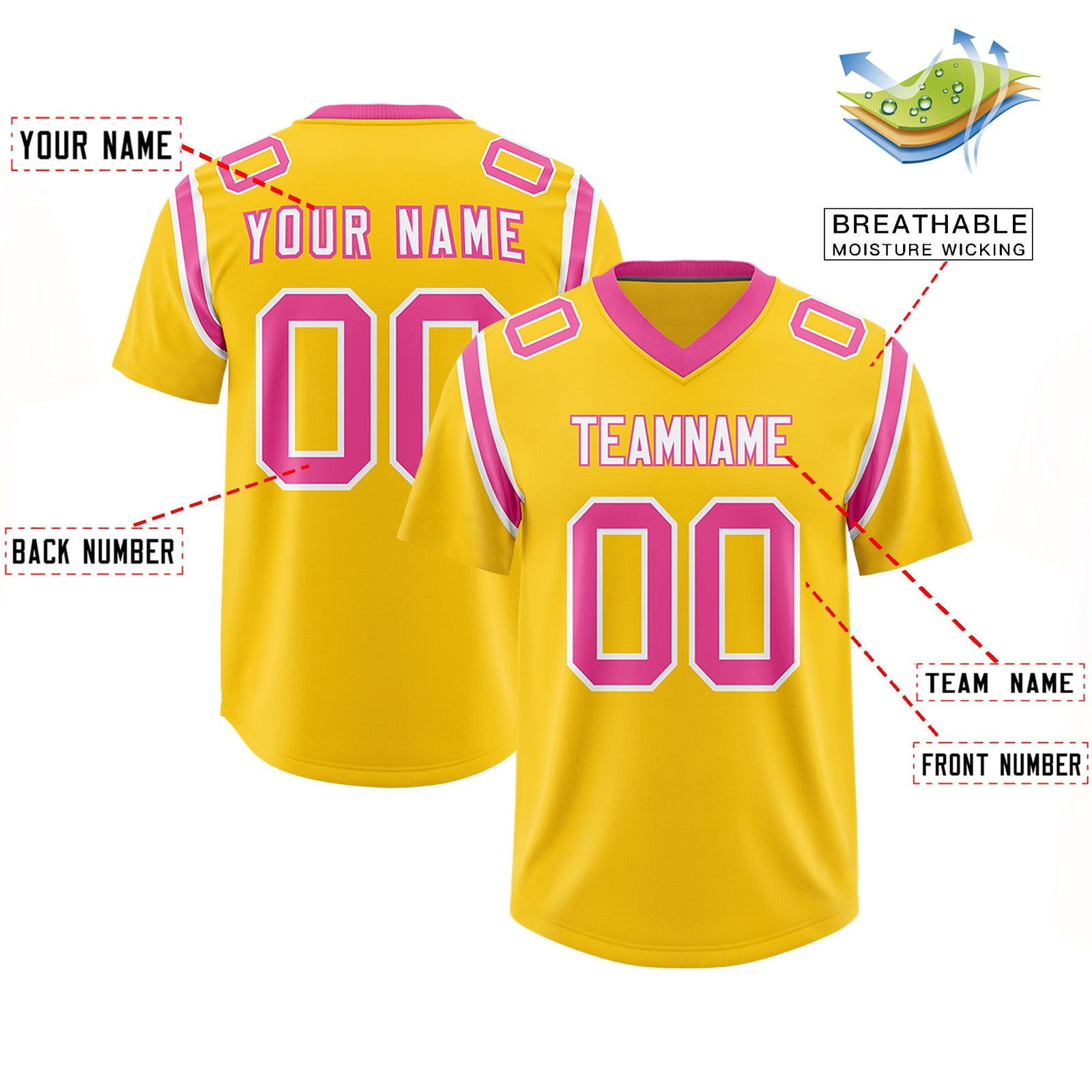 Custom Gold Personalized Shoulder Cut Two-Tone Authentic Football Jersey