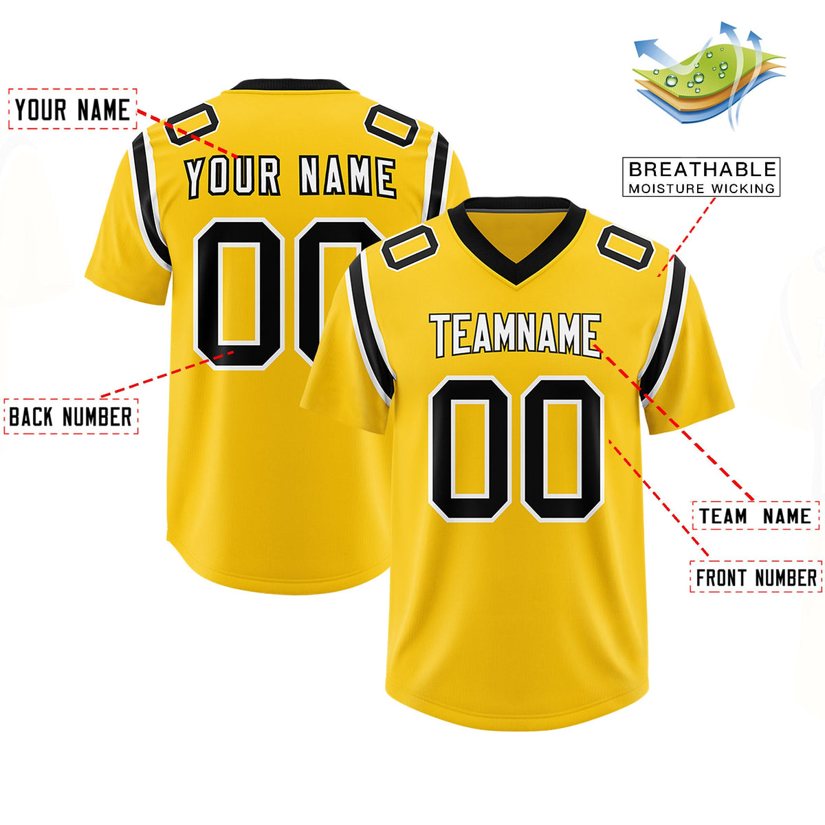 Custom Gold Personalized Shoulder Cut Two-Tone Authentic Football Jersey