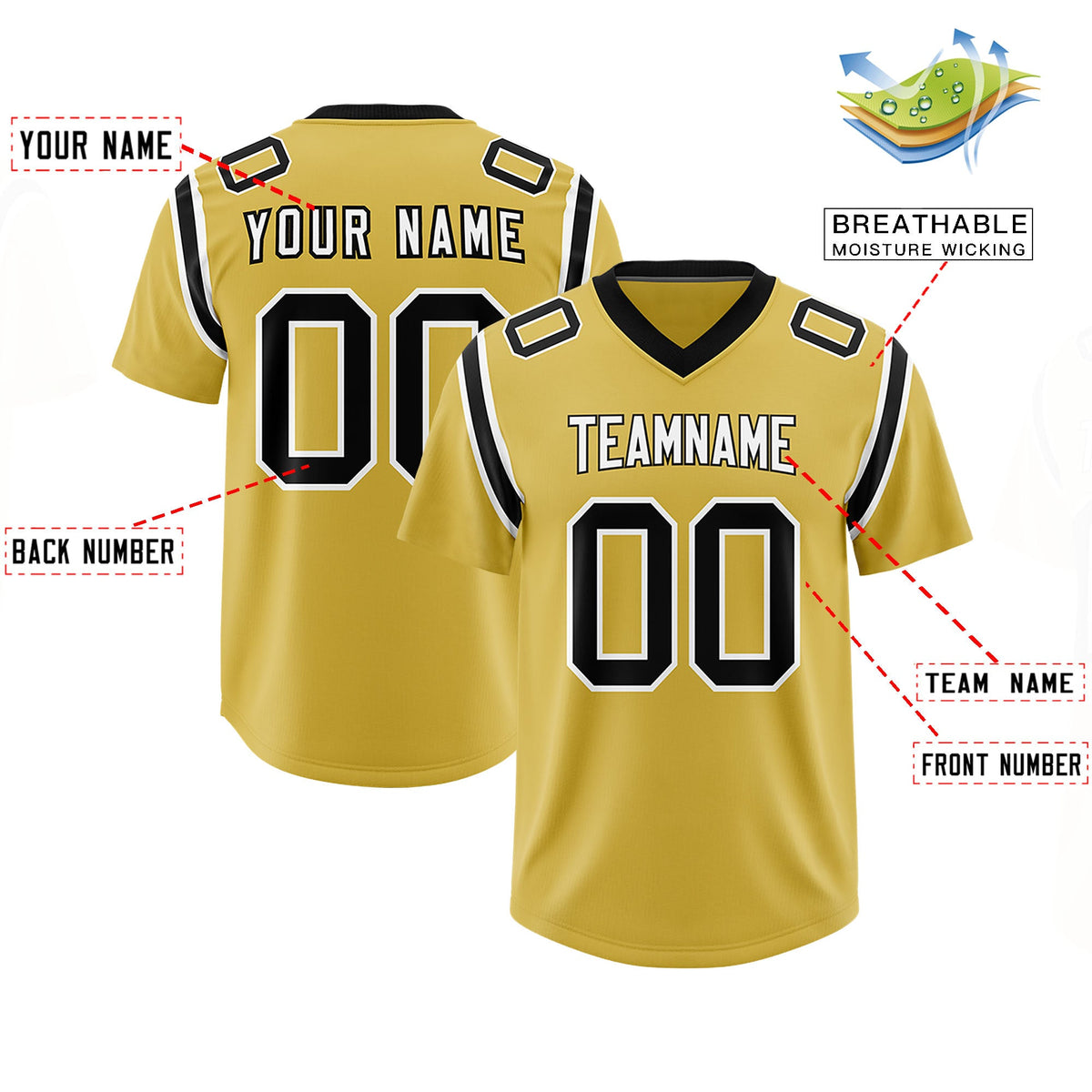 Custom Old Gold Personalized Shoulder Cut Two-Tone Authentic Football Jersey
