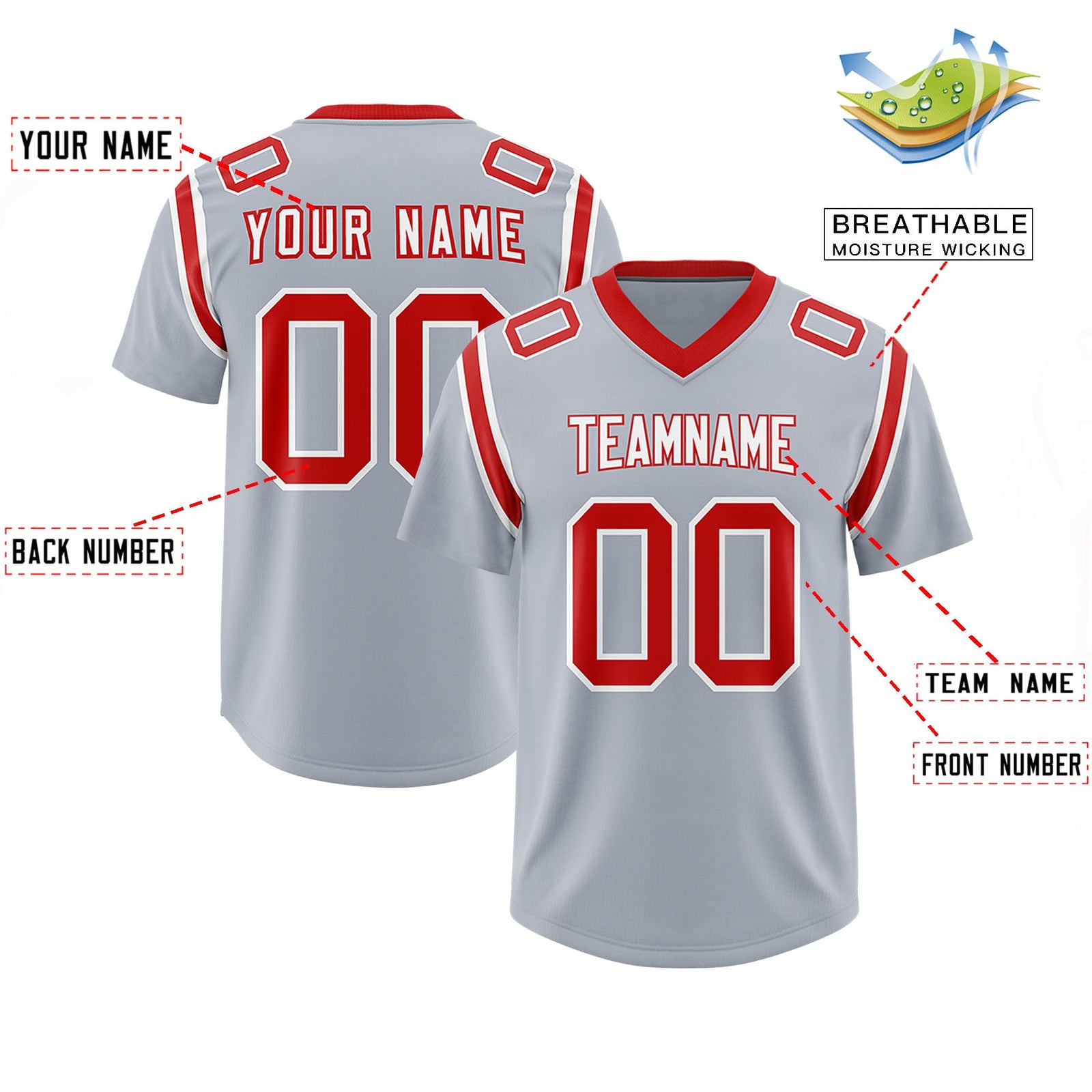 Custom Silver Personalized Shoulder Cut Two-Tone Authentic Football Jersey