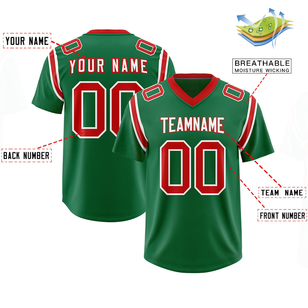 Custom Kelly Green Personalized Shoulder Cut Two-Tone Authentic Football Jersey