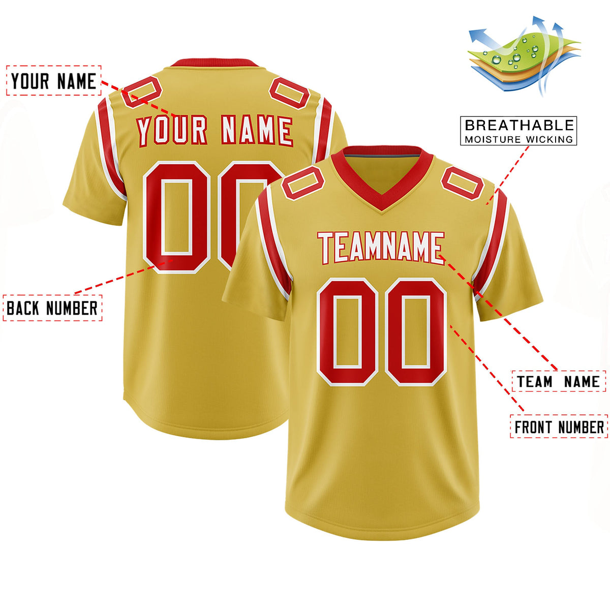 Custom Old Gold Personalized Shoulder Cut Two-Tone Authentic Football Jersey