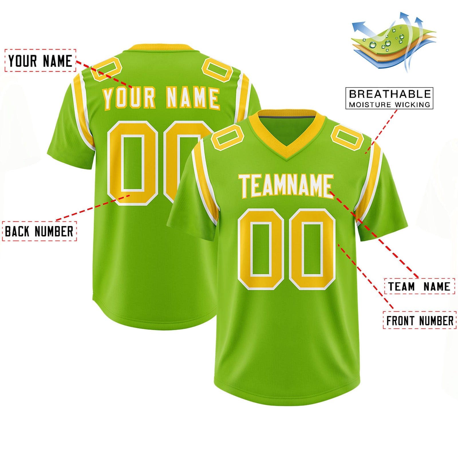 Custom Neon Green Personalized Shoulder Cut Two-Tone Authentic Football Jersey