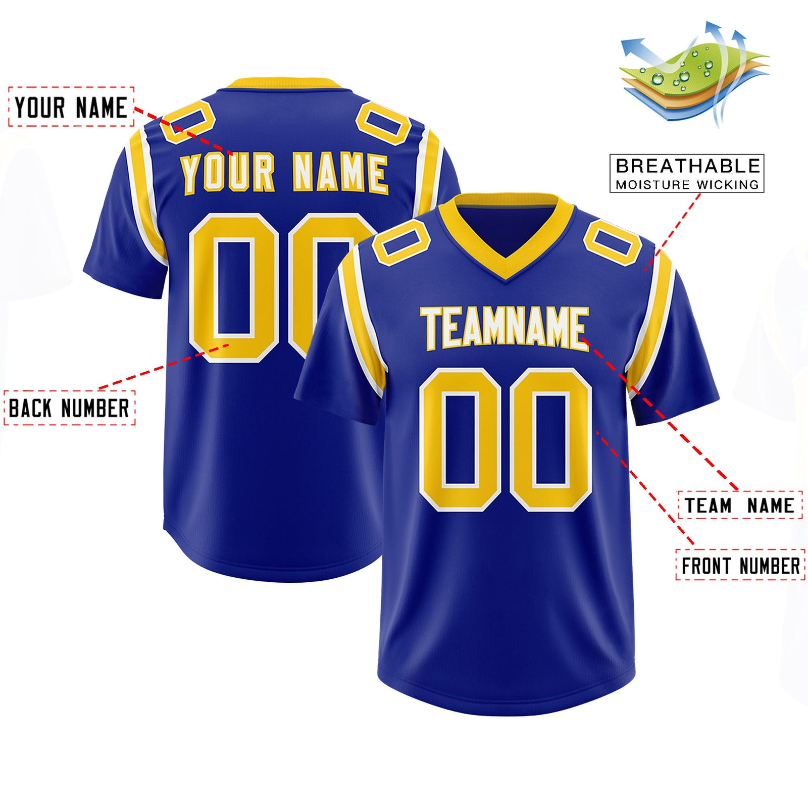 Custom Royal Personalized Shoulder Cut Two-Tone Authentic Football Jersey