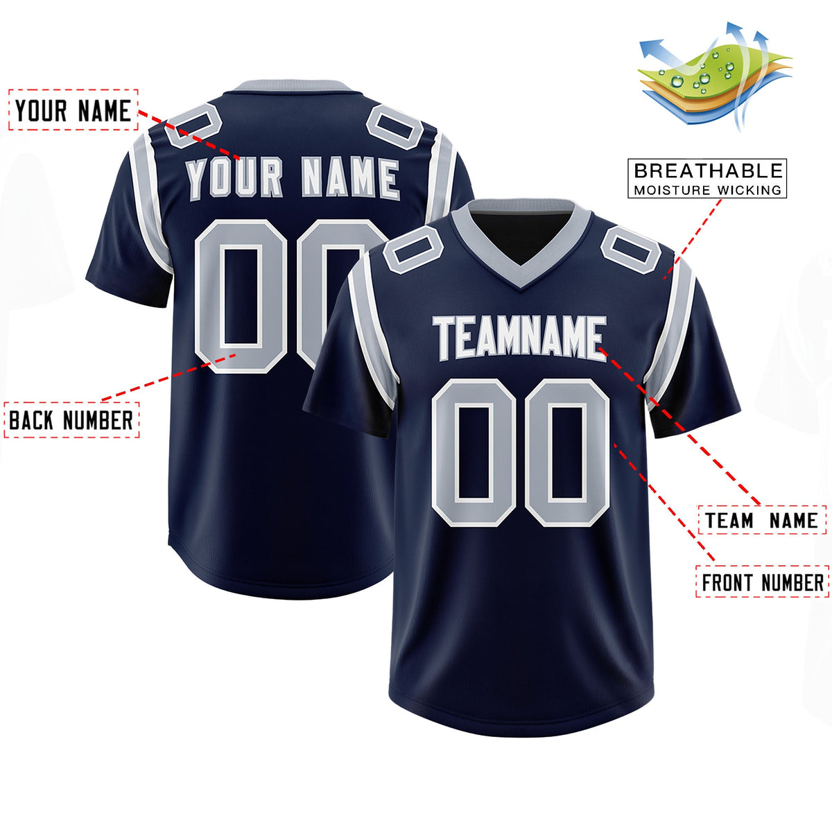 Custom Navy Personalized Shoulder Cut Two-Tone Authentic Football Jersey