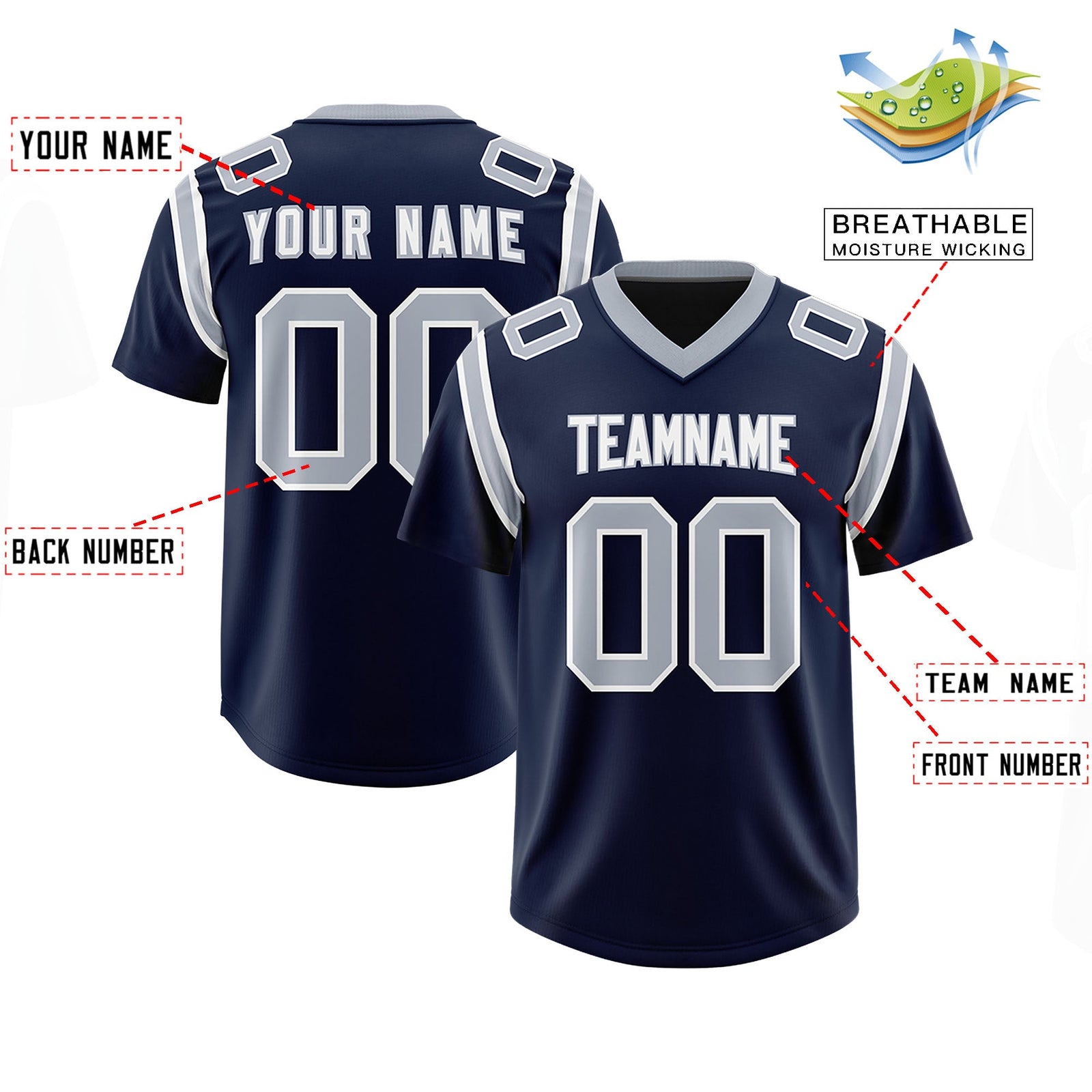 Custom Navy Personalized Shoulder Cut Two-Tone Authentic Football Jersey