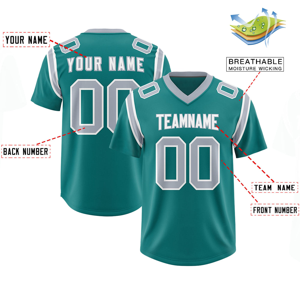 Custom Aqua Personalized Shoulder Cut Two-Tone Authentic Football Jersey