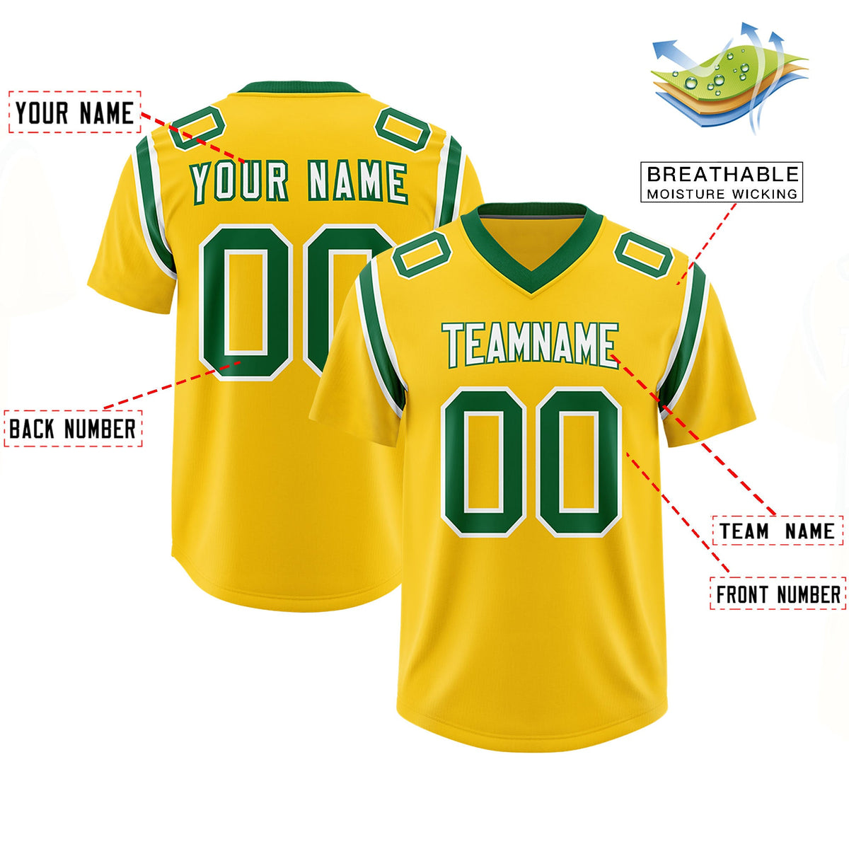 Custom Gold Personalized Shoulder Cut Two-Tone Authentic Football Jersey