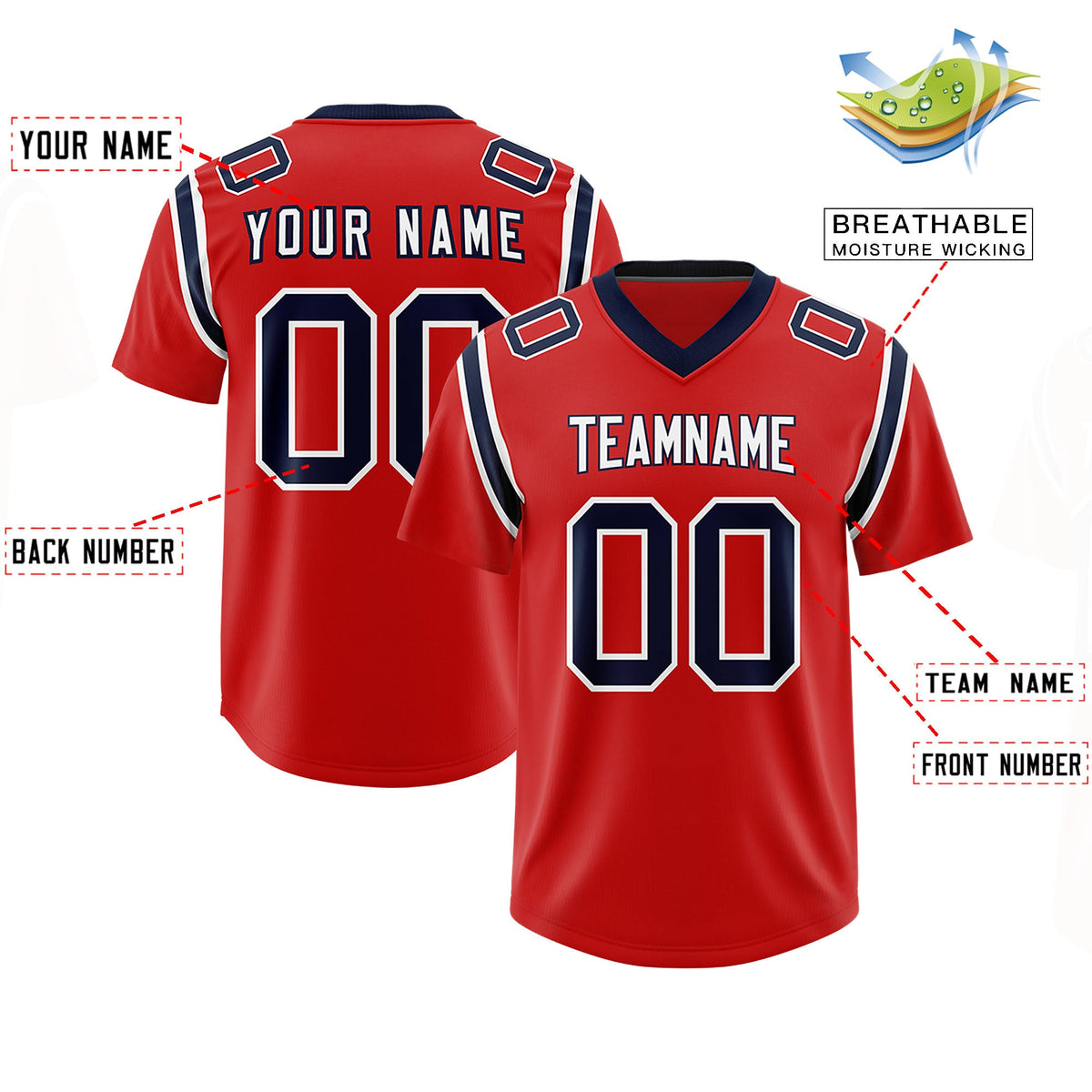 Custom Red Personalized Shoulder Cut Two-Tone Authentic Football Jersey