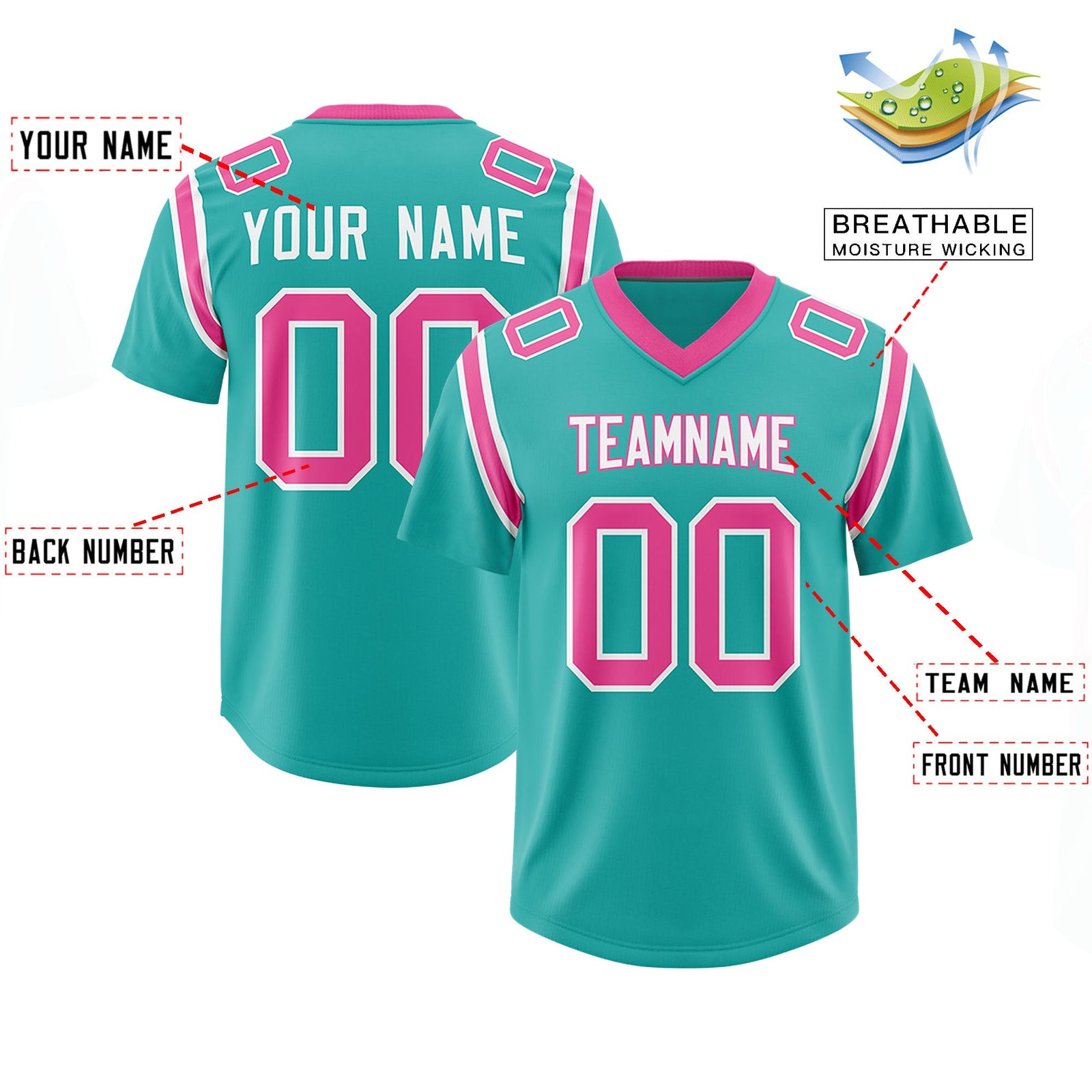 Custom Aqua Personalized Shoulder Cut Two-Tone Authentic Football Jersey