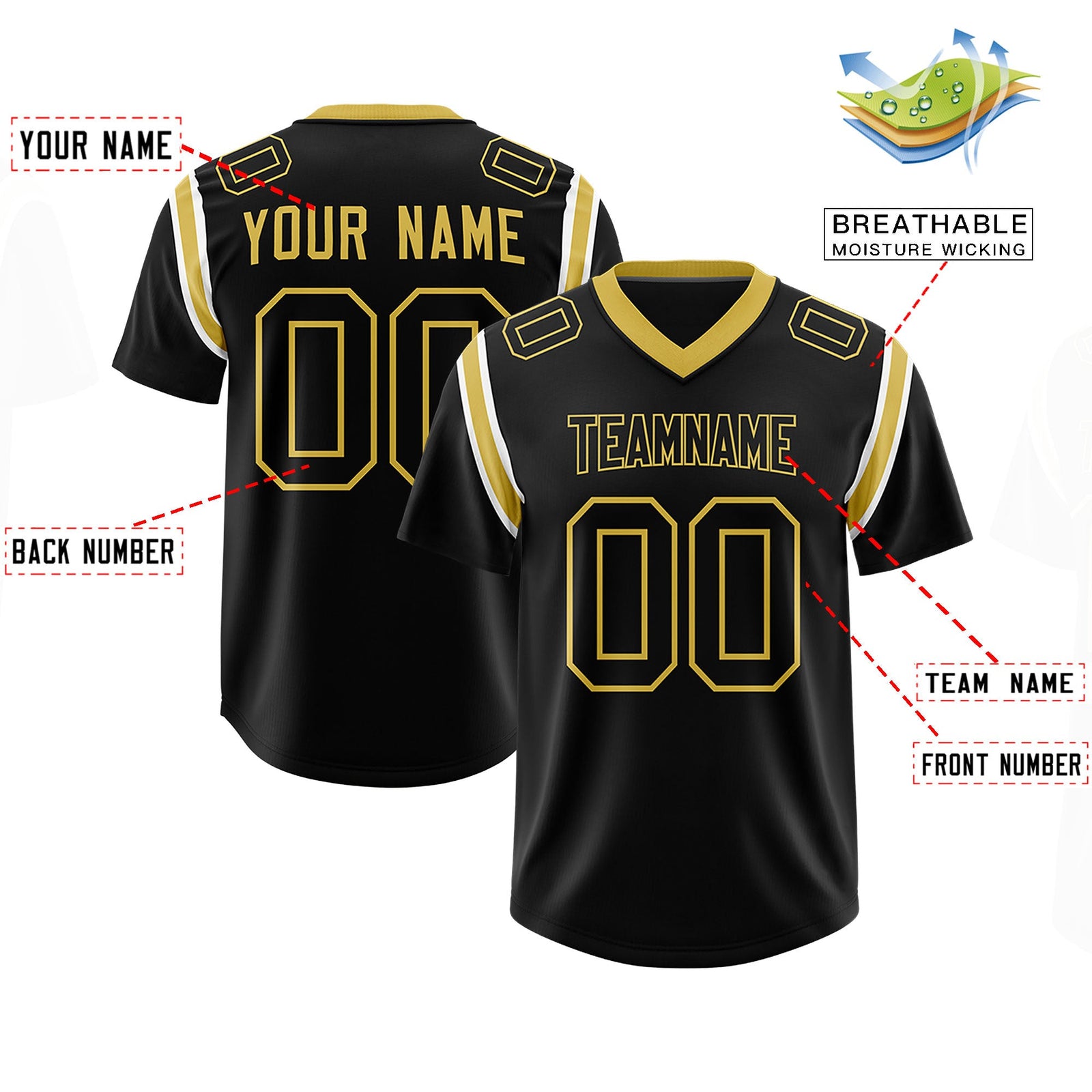 Custom Black Personalized Shoulder Cut Two-Tone Authentic Football Jersey