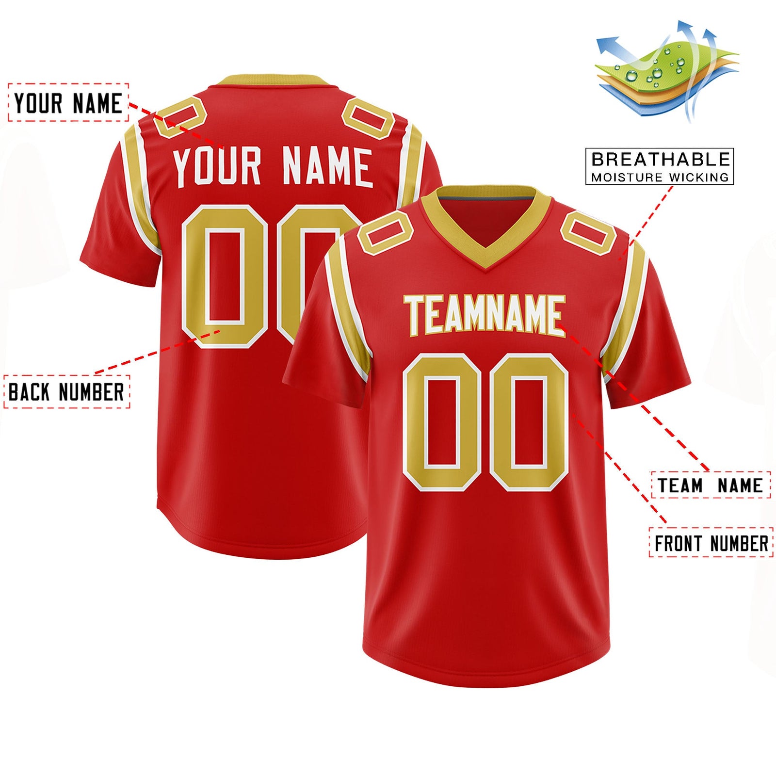 Custom Red Personalized Shoulder Cut Two-Tone Authentic Football Jersey