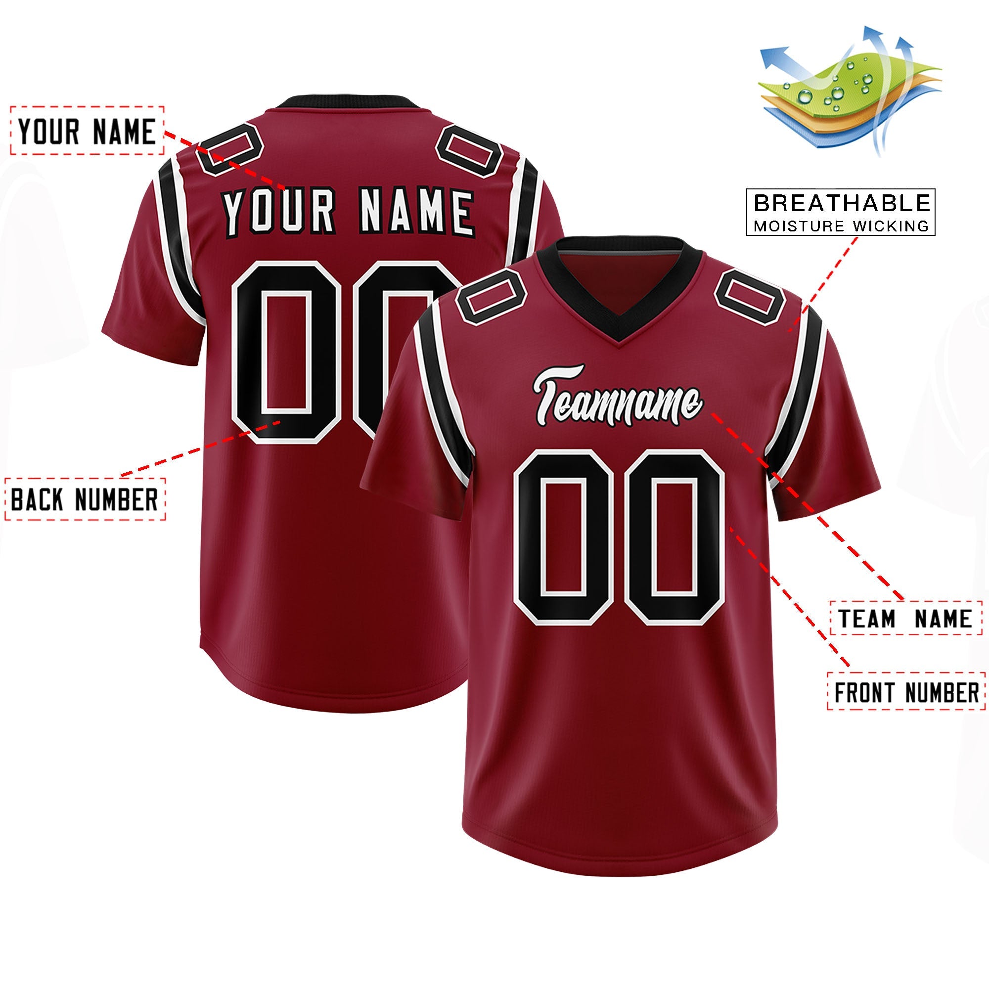 Custom Crimson Personalized Shoulder Cut Two-Tone Authentic Football Jersey