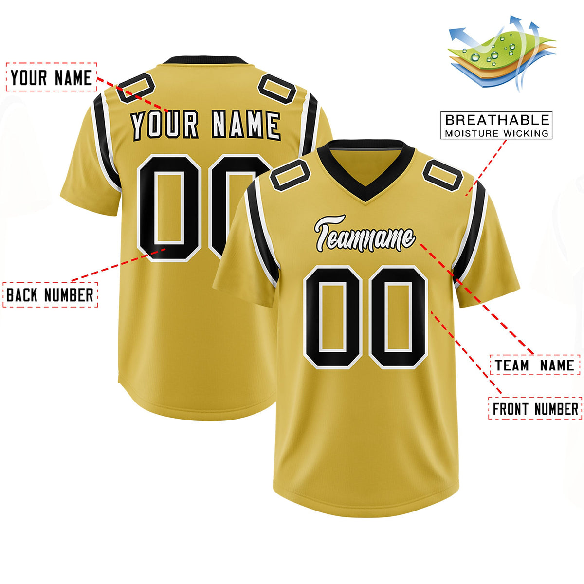 Custom Old Gold Personalized Shoulder Cut Two-Tone Authentic Football Jersey