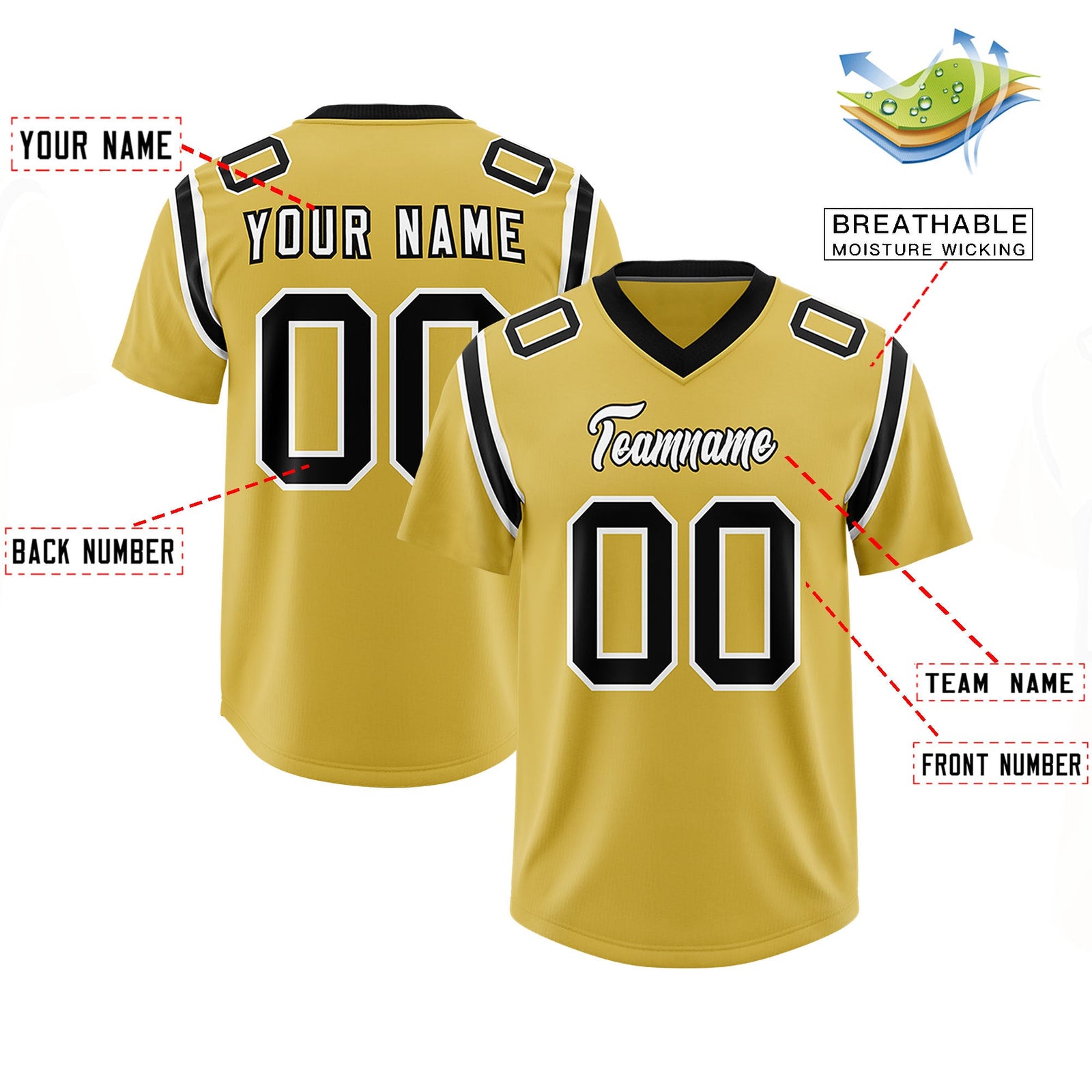 Custom Old Gold Personalized Shoulder Cut Two-Tone Authentic Football Jersey