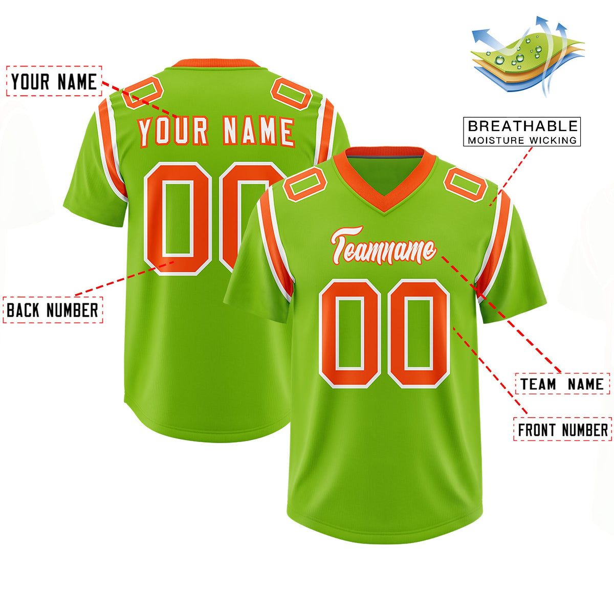 Custom Neon Green Personalized Shoulder Cut Two-Tone Authentic Football Jersey