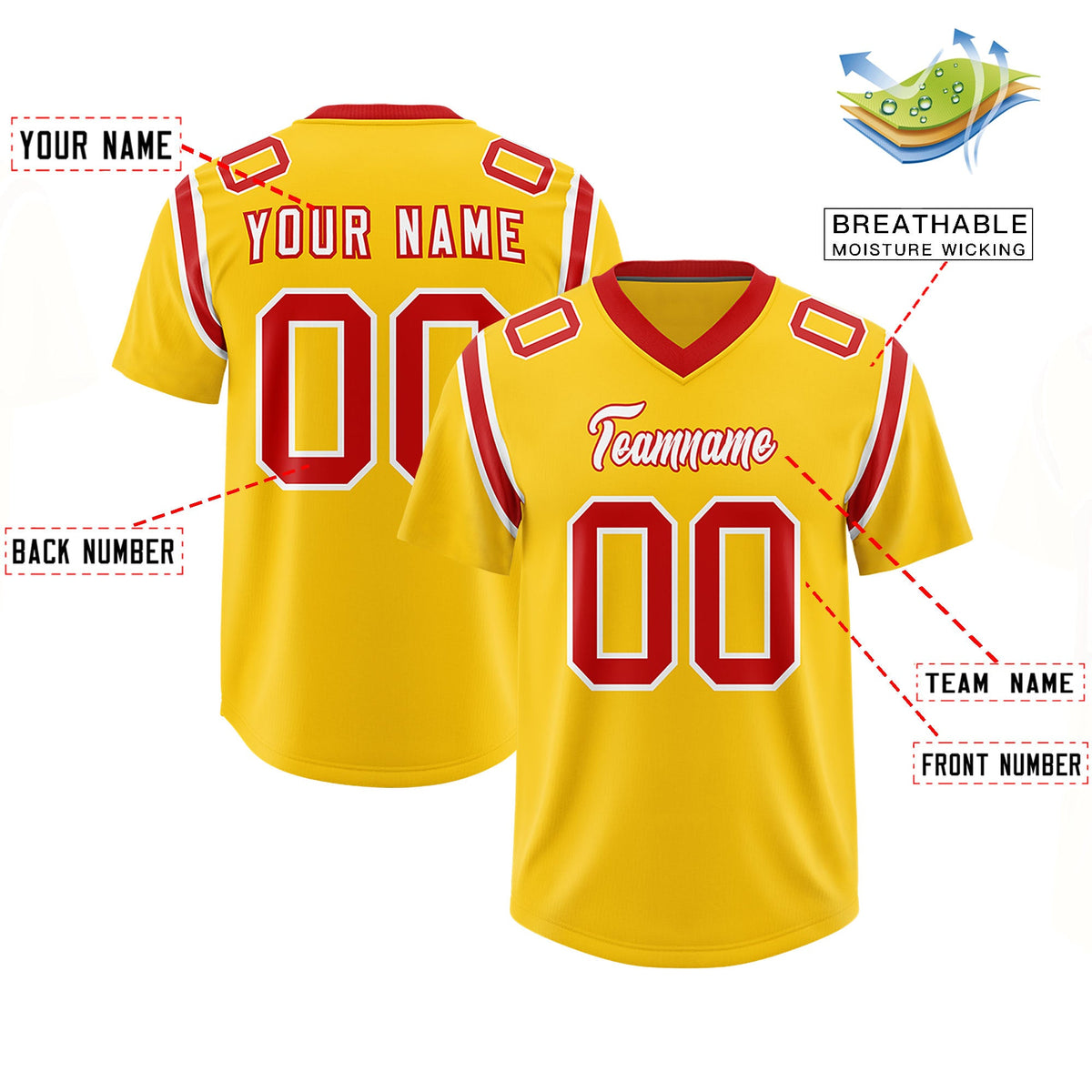 Custom Gold Personalized Shoulder Cut Two-Tone Authentic Football Jersey