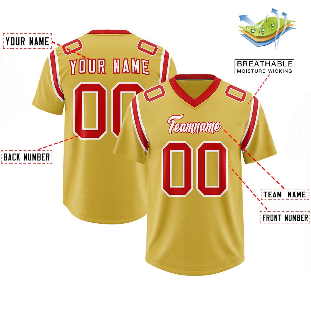 Custom Old Gold Personalized Shoulder Cut Two-Tone Authentic Football Jersey