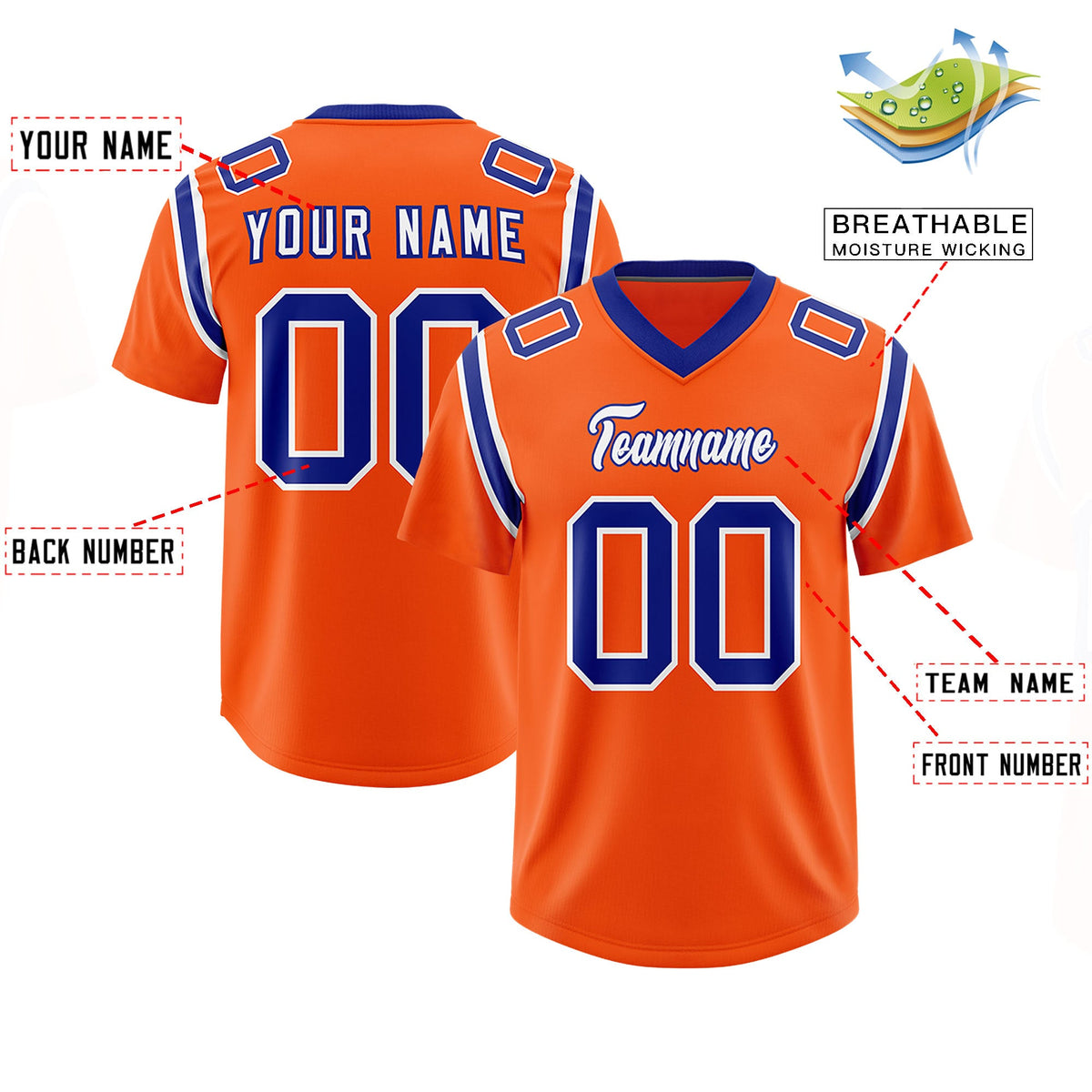 Custom Orange Personalized Shoulder Cut Two-Tone Authentic Football Jersey