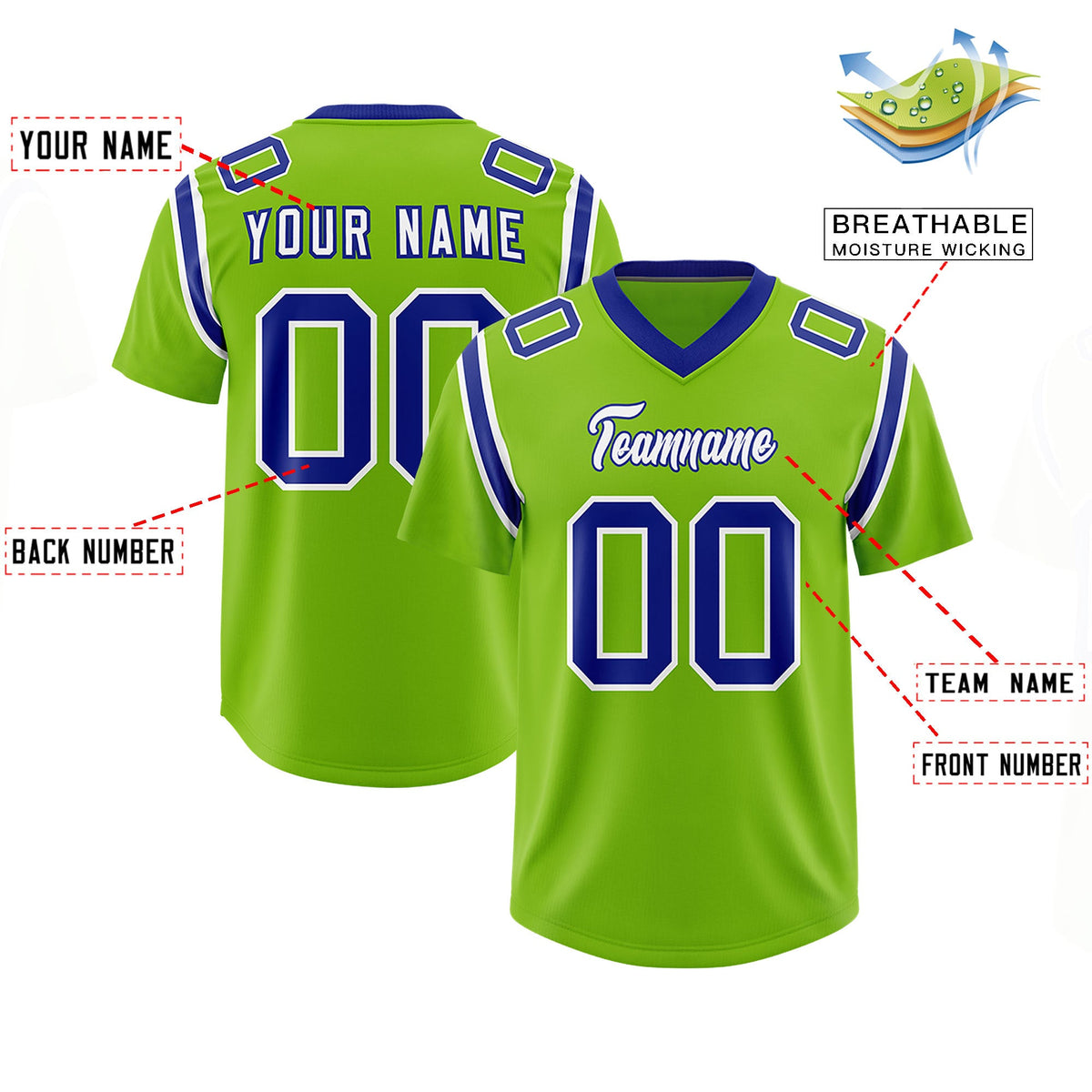 Custom Neon Green Personalized Shoulder Cut Two-Tone Authentic Football Jersey