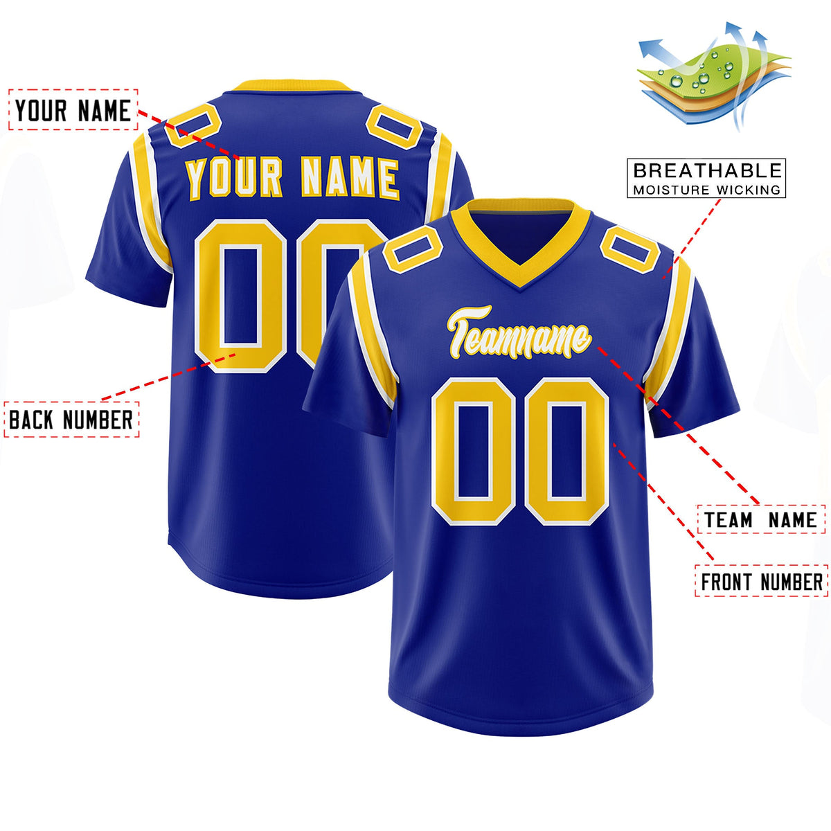 Custom Royal Personalized Shoulder Cut Two-Tone Authentic Football Jersey