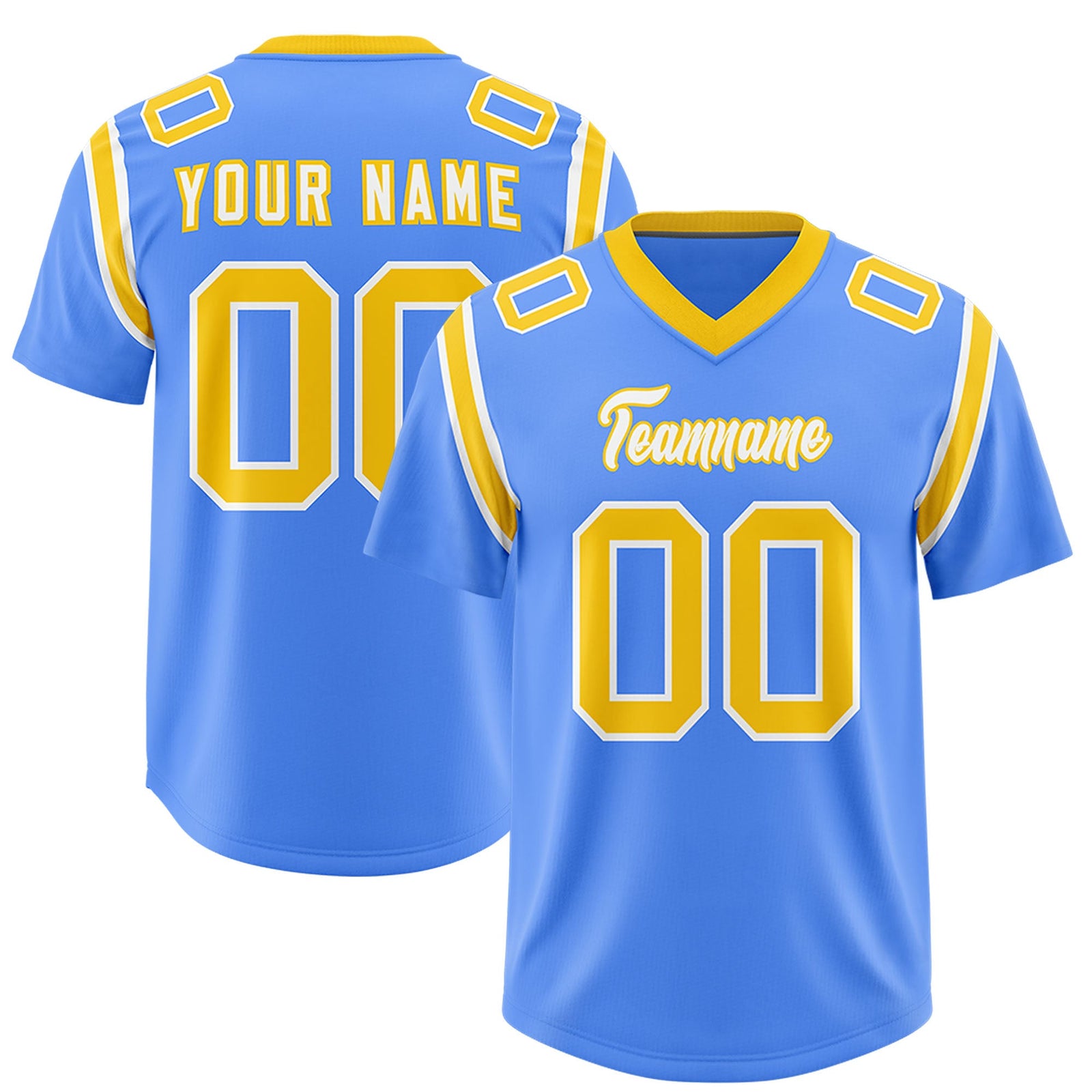 Custom Powder Blue Personalized Shoulder Cut Two-Tone Authentic Football Jersey