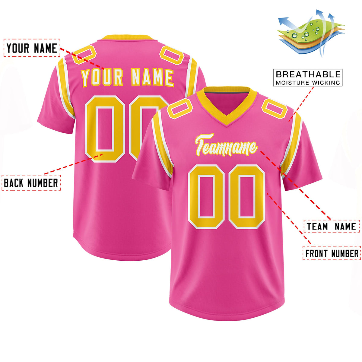 Custom Pink Personalized Shoulder Cut Two-Tone Authentic Football Jersey