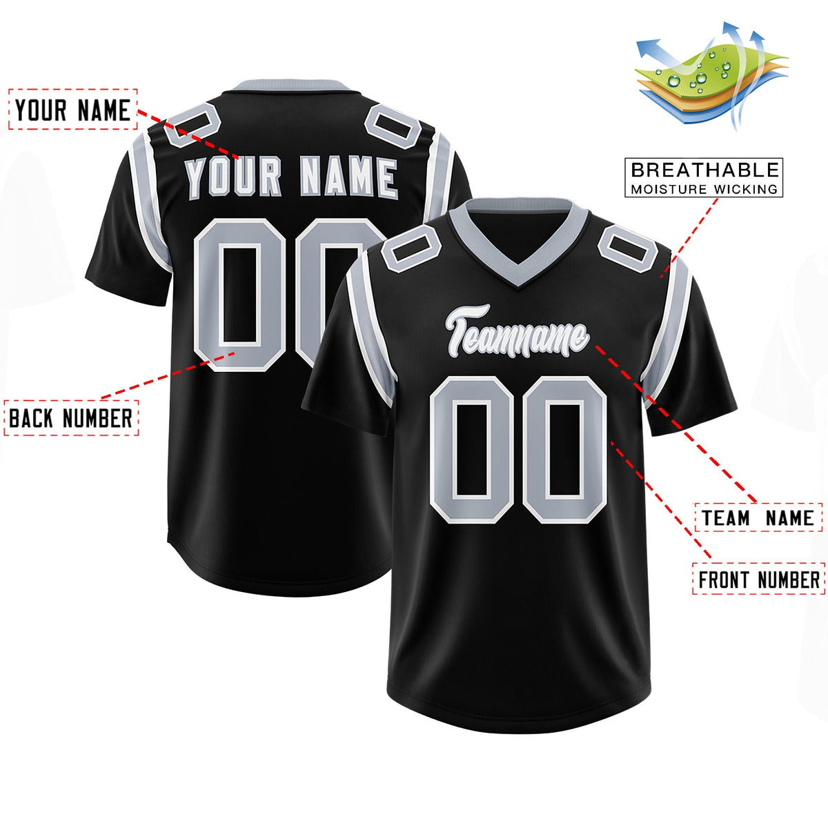 Custom Black Personalized Shoulder Cut Two-Tone Authentic Football Jersey