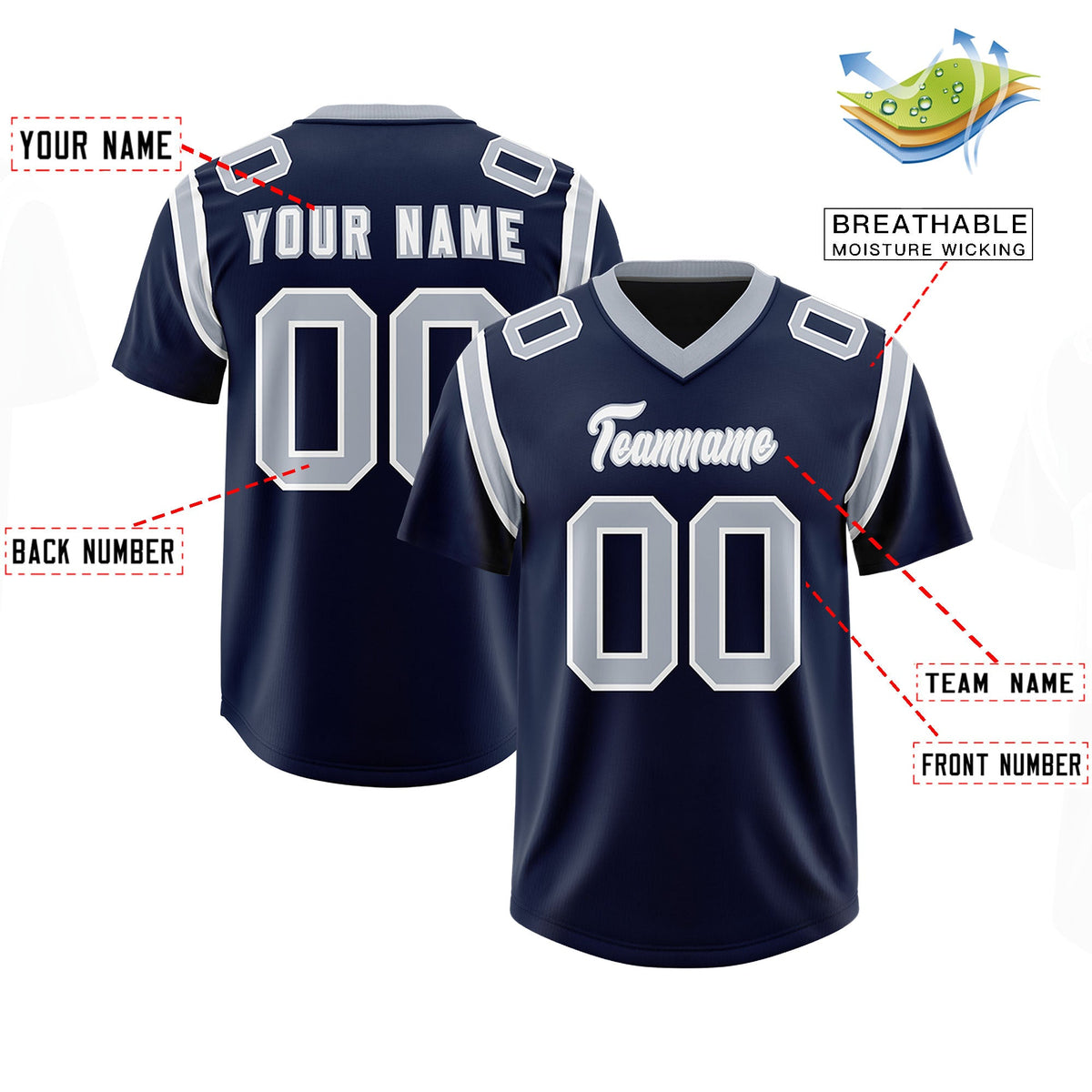 Custom Navy Personalized Shoulder Cut Two-Tone Authentic Football Jersey