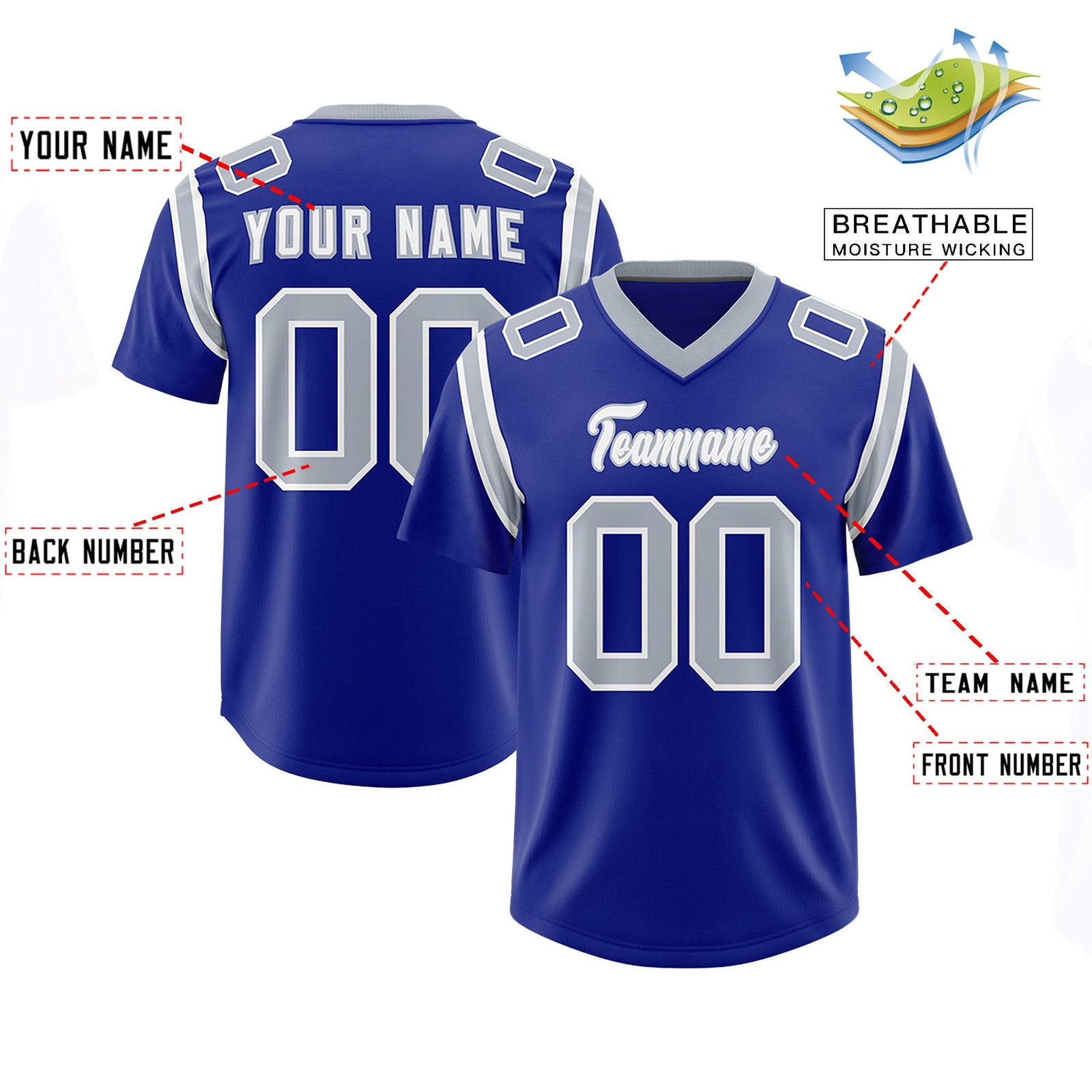 Custom Royal Personalized Shoulder Cut Two-Tone Authentic Football Jersey