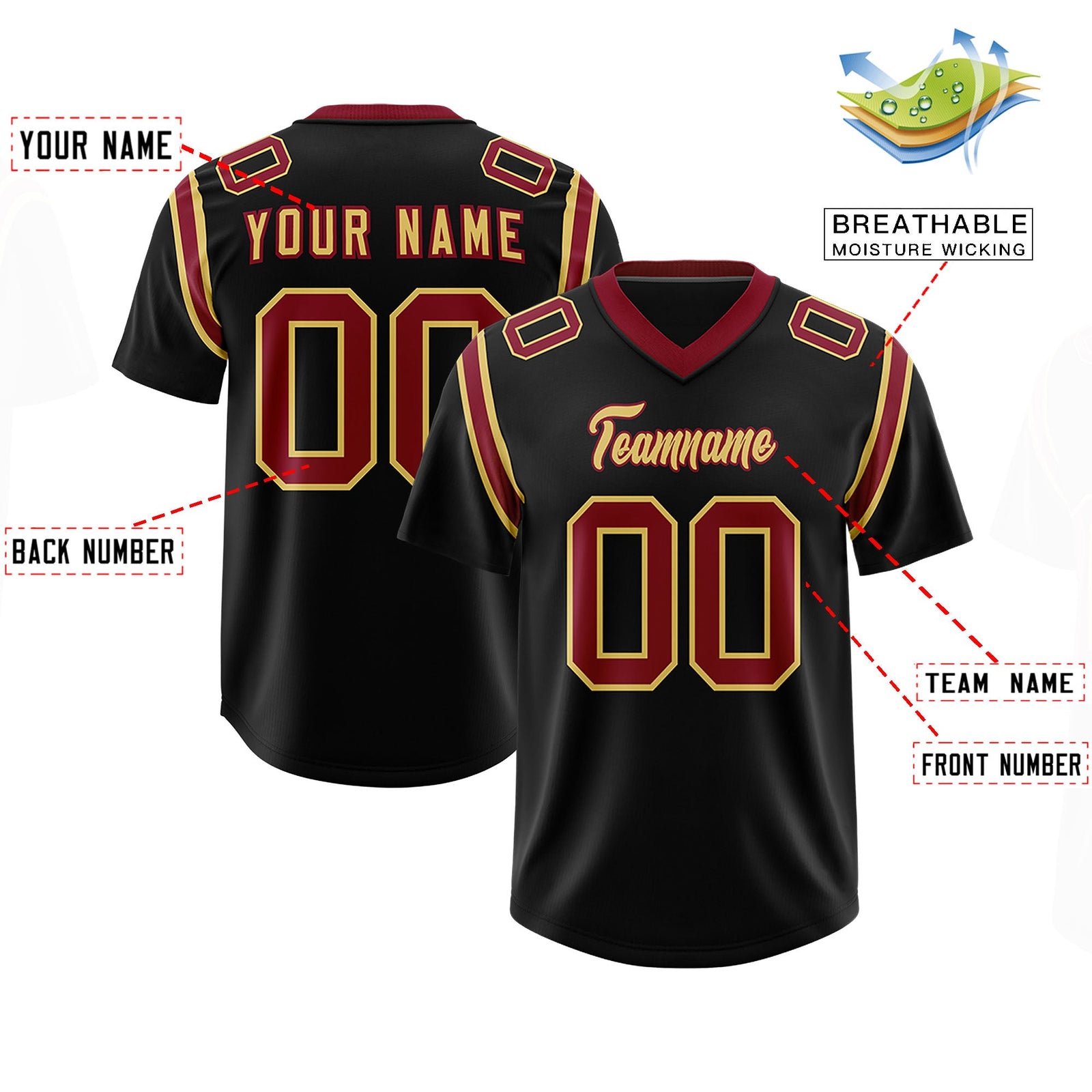 Custom Black Personalized Shoulder Cut Two-Tone Authentic Football Jersey