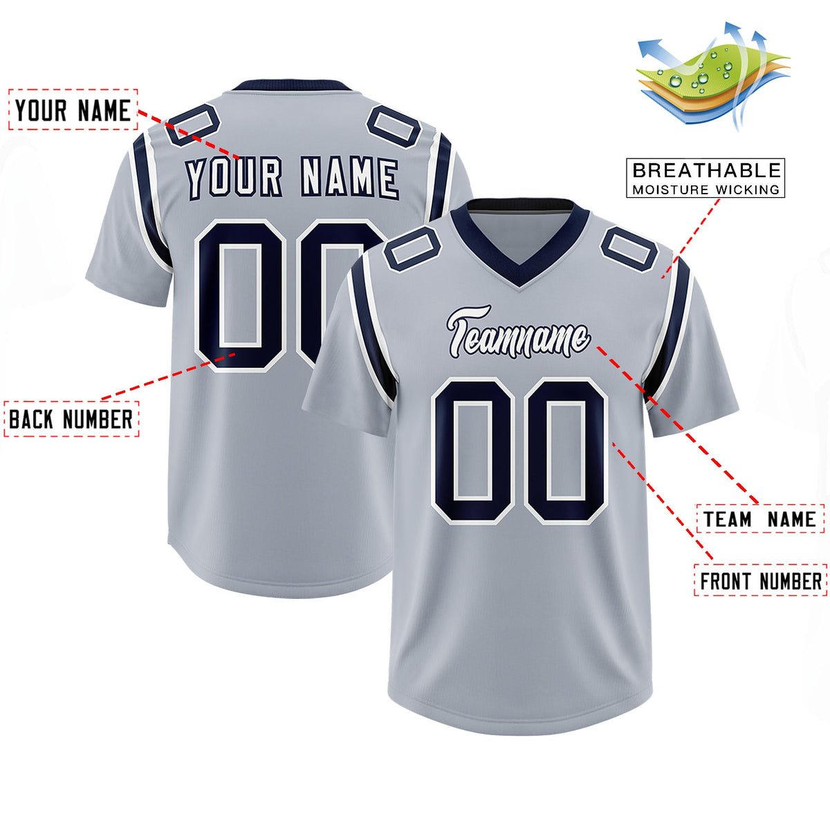 Custom Silver Personalized Shoulder Cut Two-Tone Authentic Football Jersey