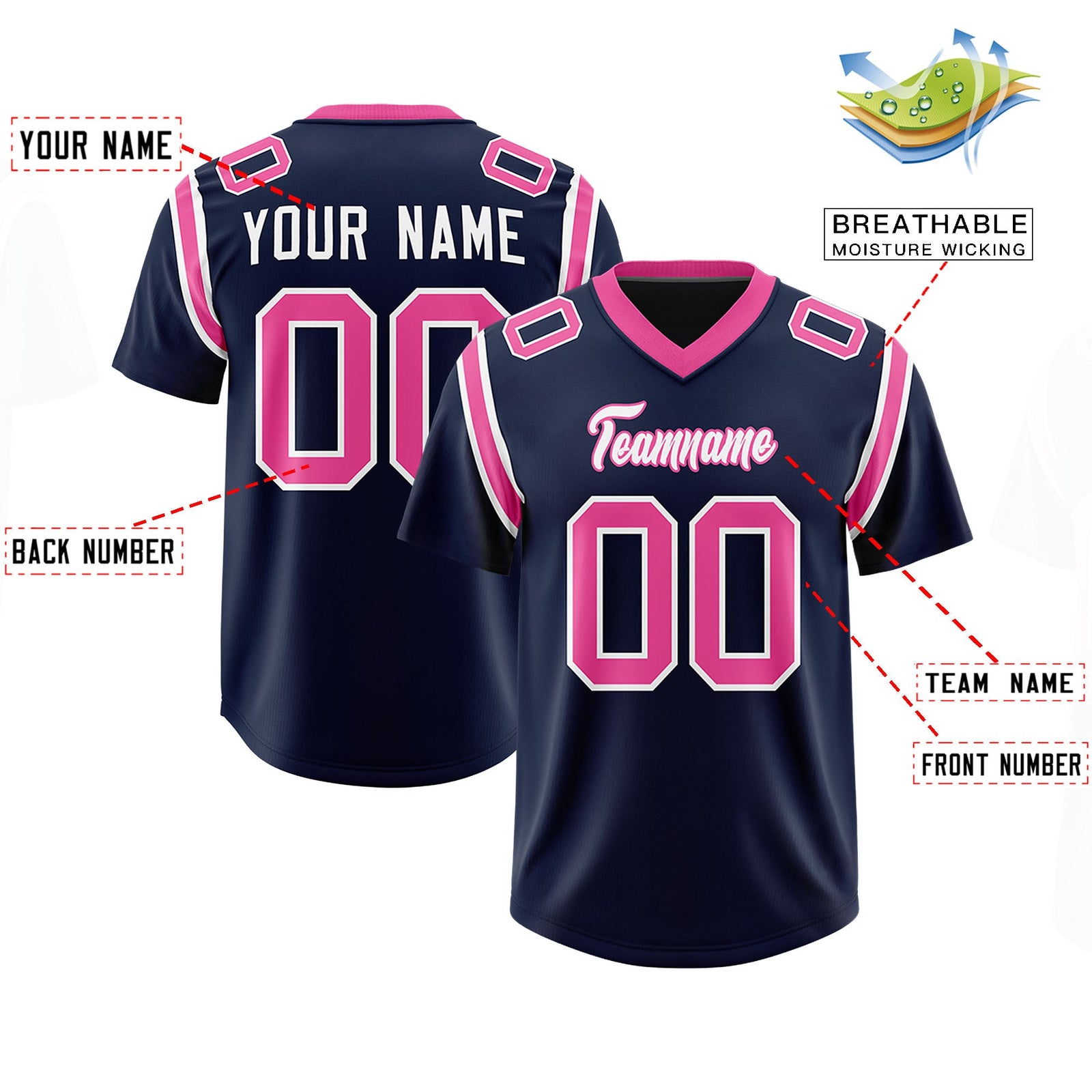 Custom Navy Personalized Shoulder Cut Two-Tone Authentic Football Jersey