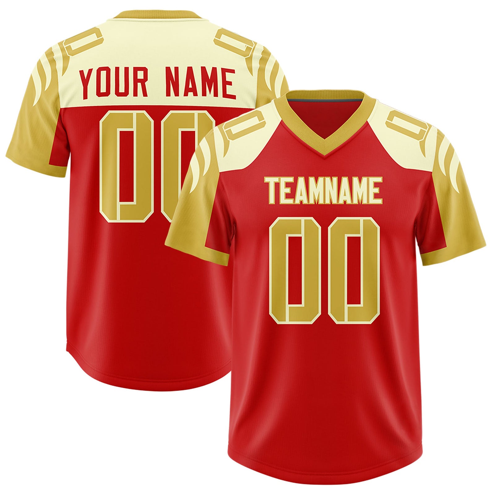 Custom Red Old Gold Raglan Sleeves Personalized Pattern Authentic Football Jersey